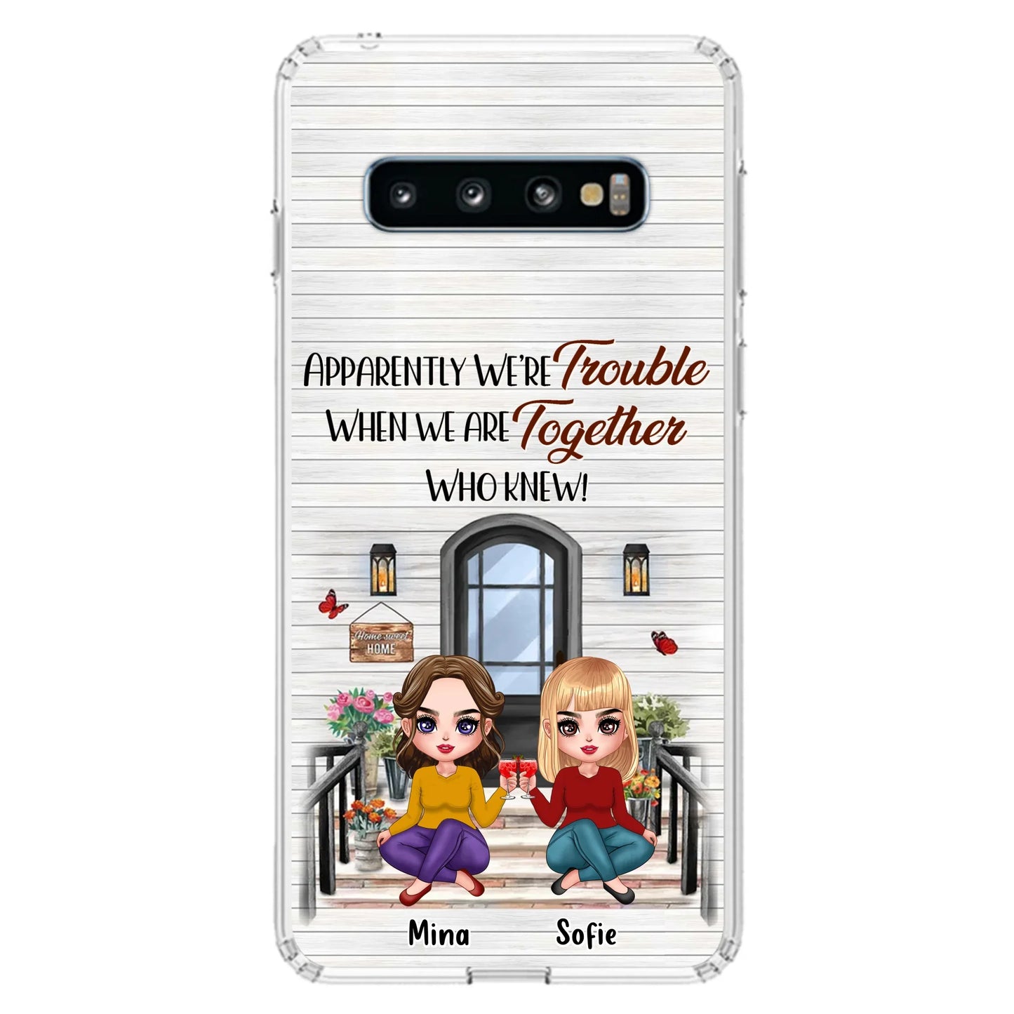 Custom Personalized Besties Phone Case - Upto 5 Girls - Gift Idea For Besties/ Friends/ Sisters - Apparently We're Trouble When We Are Together Who Knew! - Case For iPhone/Samsung