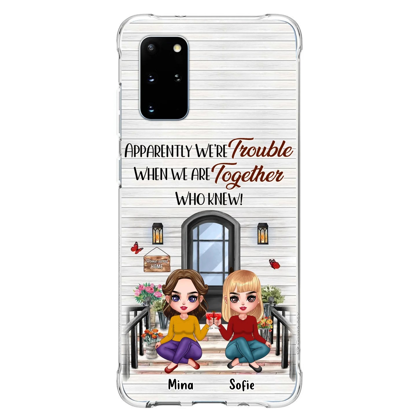 Custom Personalized Besties Phone Case - Upto 5 Girls - Gift Idea For Besties/ Friends/ Sisters - Apparently We're Trouble When We Are Together Who Knew! - Case For iPhone/Samsung