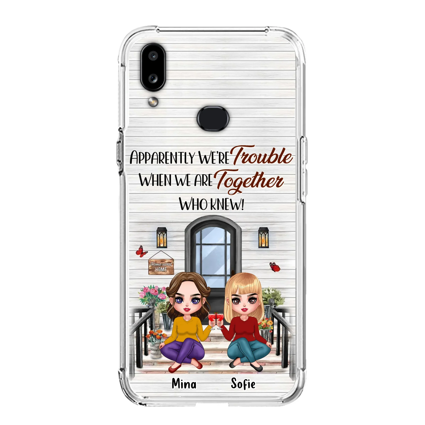 Custom Personalized Besties Phone Case - Upto 5 Girls - Gift Idea For Besties/ Friends/ Sisters - Apparently We're Trouble When We Are Together Who Knew! - Case For iPhone/Samsung