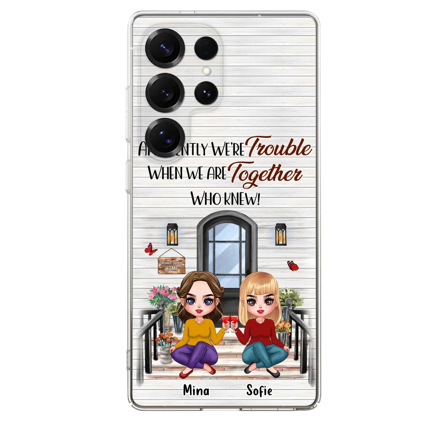 Custom Personalized Besties Phone Case - Upto 5 Girls - Gift Idea For Besties/ Friends/ Sisters - Apparently We're Trouble When We Are Together Who Knew! - Case For iPhone/Samsung