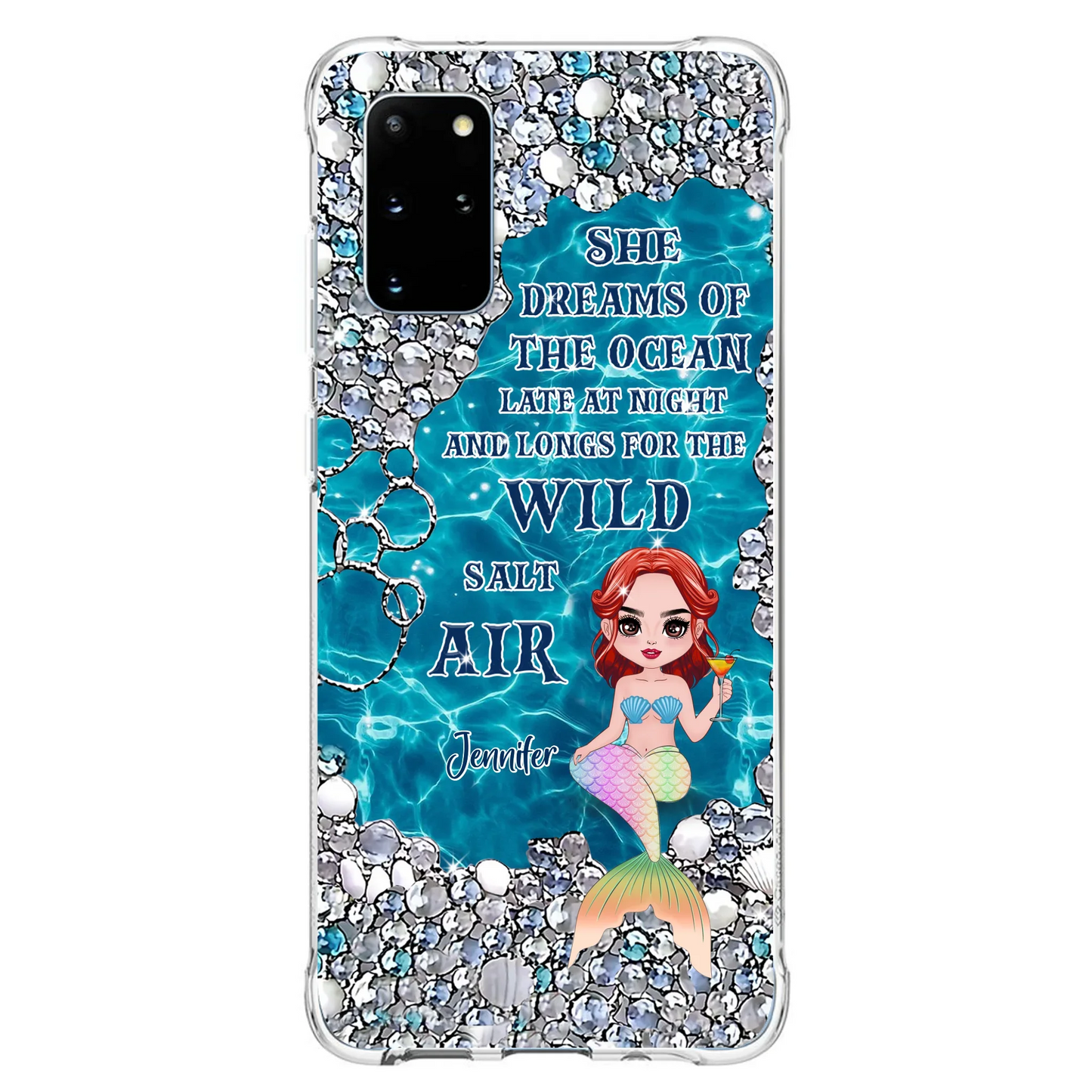 Custom Personalized Mermaid Phone Case - Gift Idea For Ocean Lovers/Mermaid - She Dreams Of The Ocean Late At Night  - Case For iPhone & Samsung