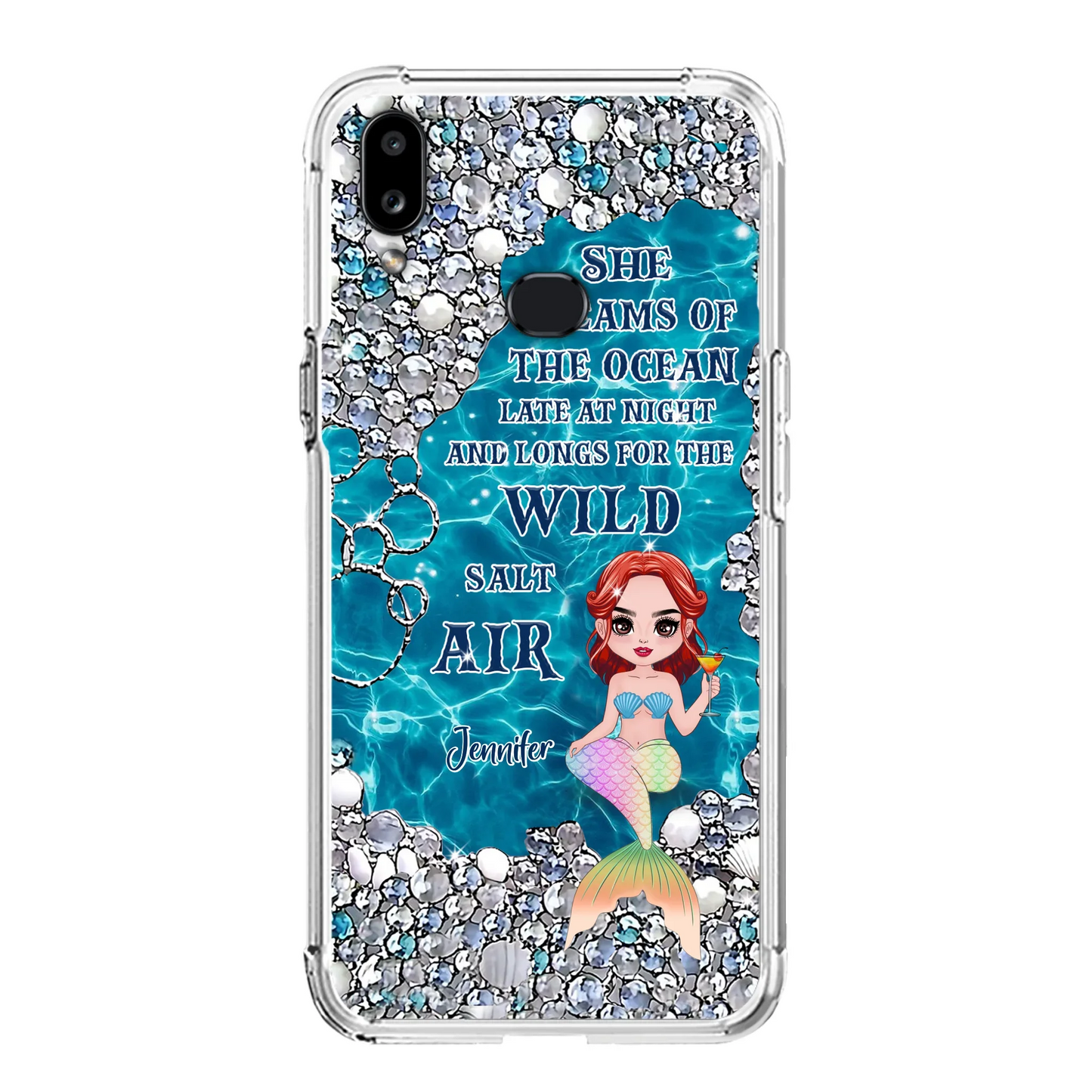 Custom Personalized Mermaid Phone Case - Gift Idea For Ocean Lovers/Mermaid - She Dreams Of The Ocean Late At Night  - Case For iPhone & Samsung