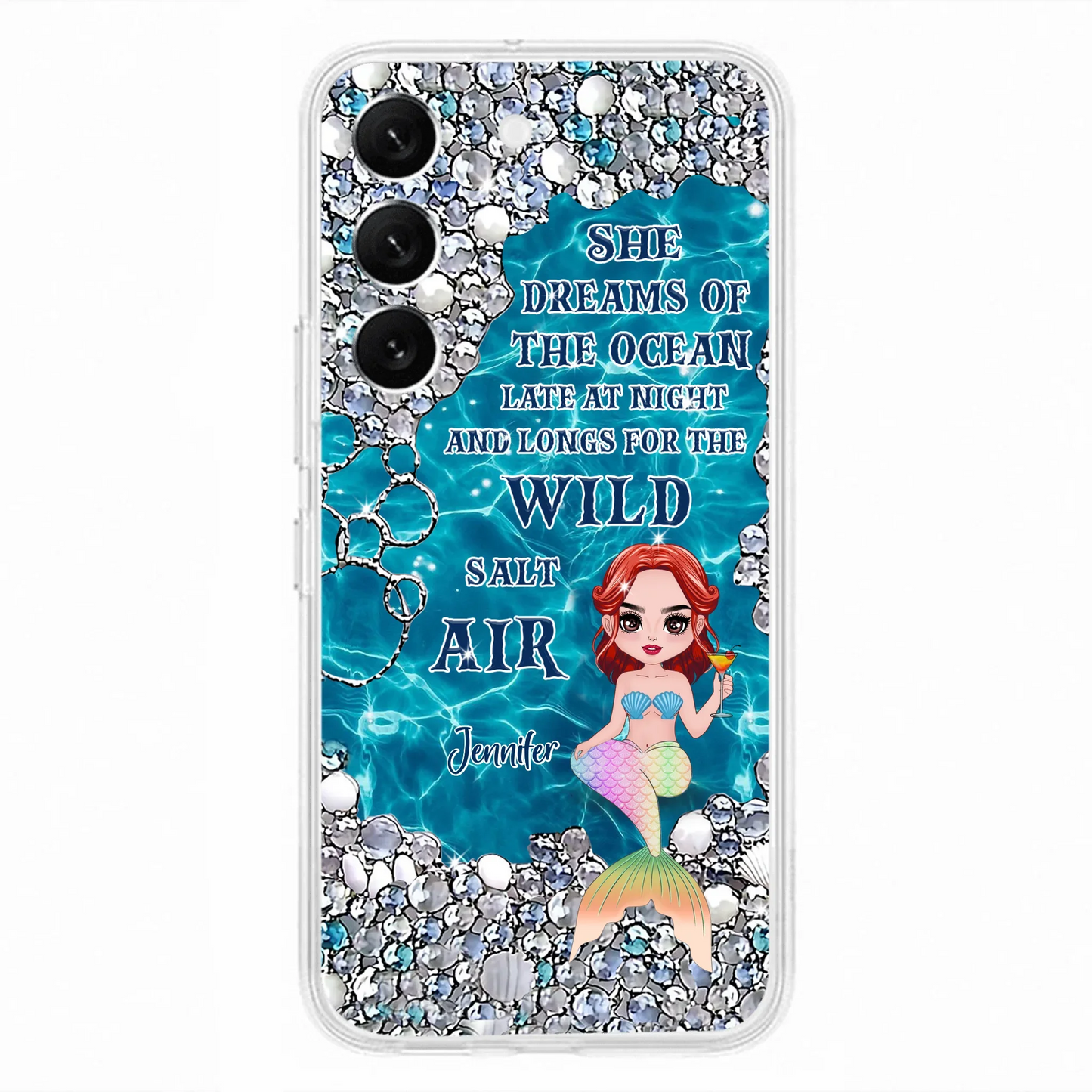 Custom Personalized Mermaid Phone Case - Gift Idea For Ocean Lovers/Mermaid - She Dreams Of The Ocean Late At Night  - Case For iPhone & Samsung