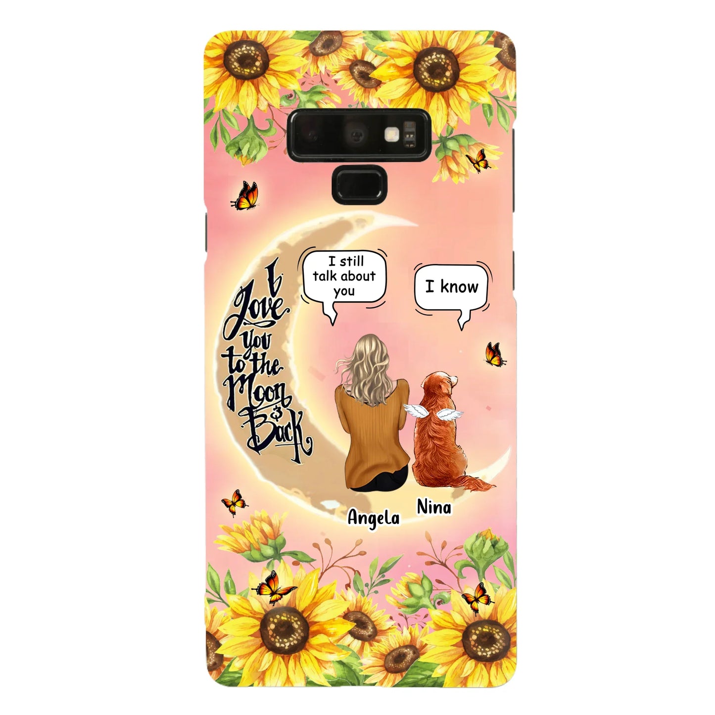 Custom Personalized Memorial Pet Sunflower Phone Case - Adult/Couple With Upto 4 Pets - Memorial Gift Idea For Dog/Cat Lovers - I Love You To The Moon & Back - Case For iPhone & Samsung