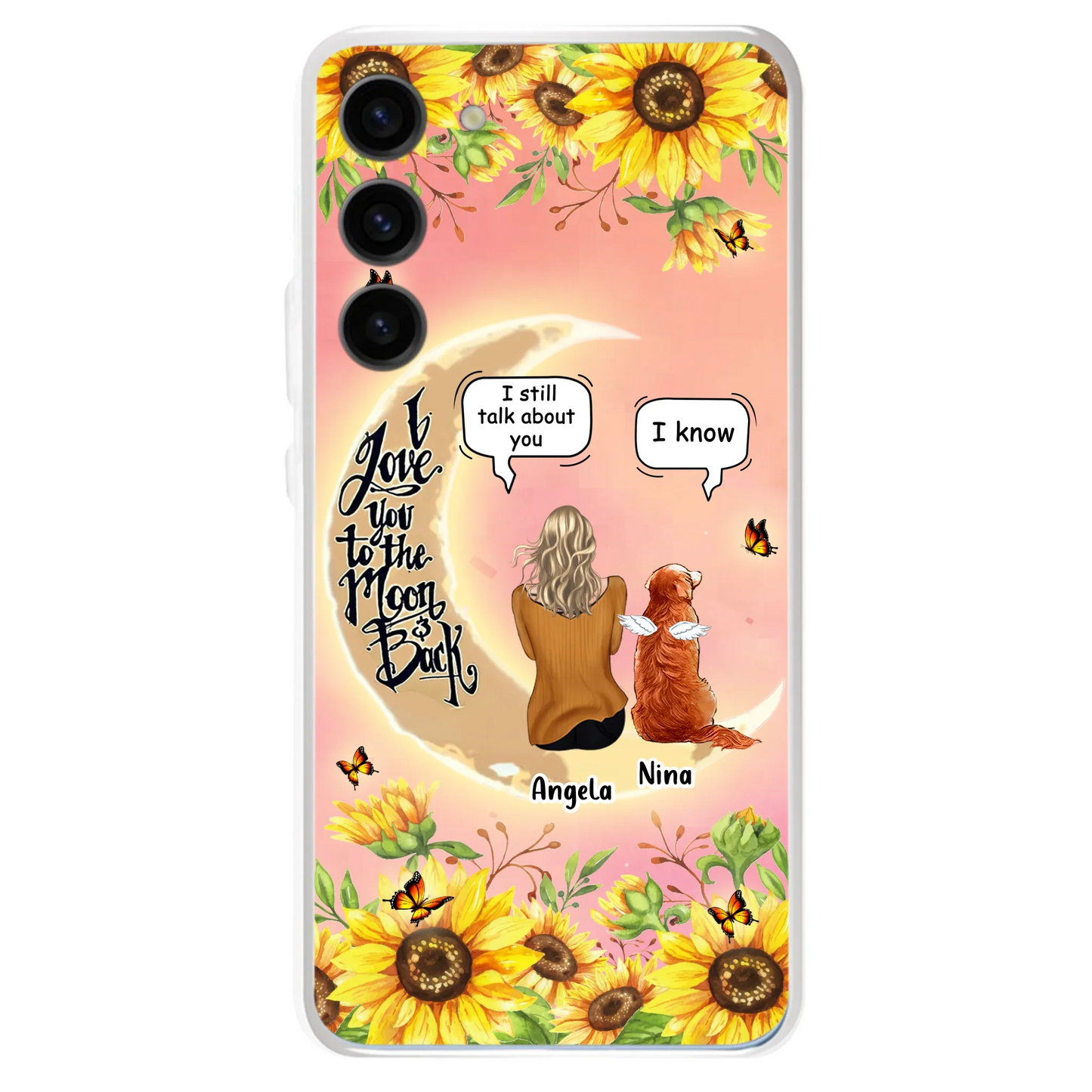 Custom Personalized Memorial Pet Sunflower Phone Case - Adult/Couple With Upto 4 Pets - Memorial Gift Idea For Dog/Cat Lovers - I Love You To The Moon & Back - Case For iPhone & Samsung