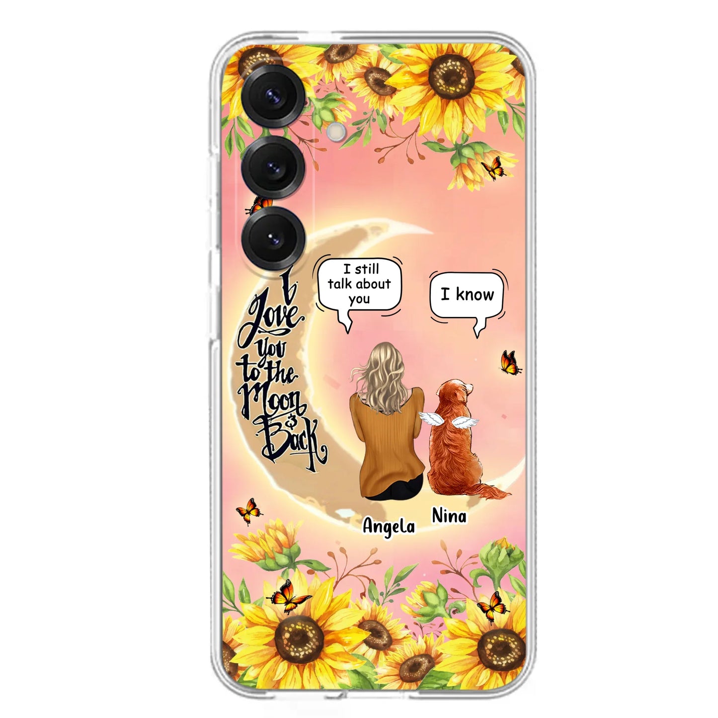 Custom Personalized Memorial Pet Sunflower Phone Case - Adult/Couple With Upto 4 Pets - Memorial Gift Idea For Dog/Cat Lovers - I Love You To The Moon & Back - Case For iPhone & Samsung