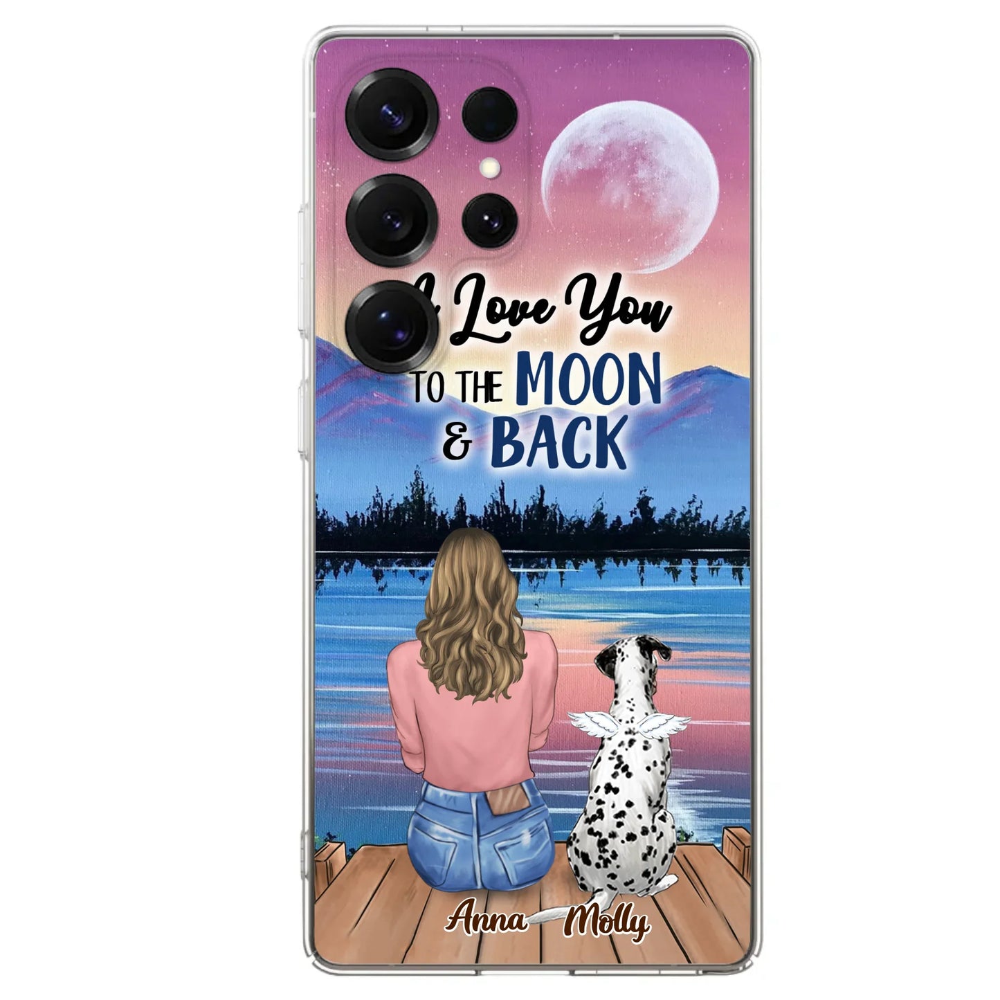 Custom Personalized Memorial Pet Phone Case - Upto 4 Pets - Gift For Dog/Cat Lover - I Love You To The Moon & Back - Case For iPhone And Samsung