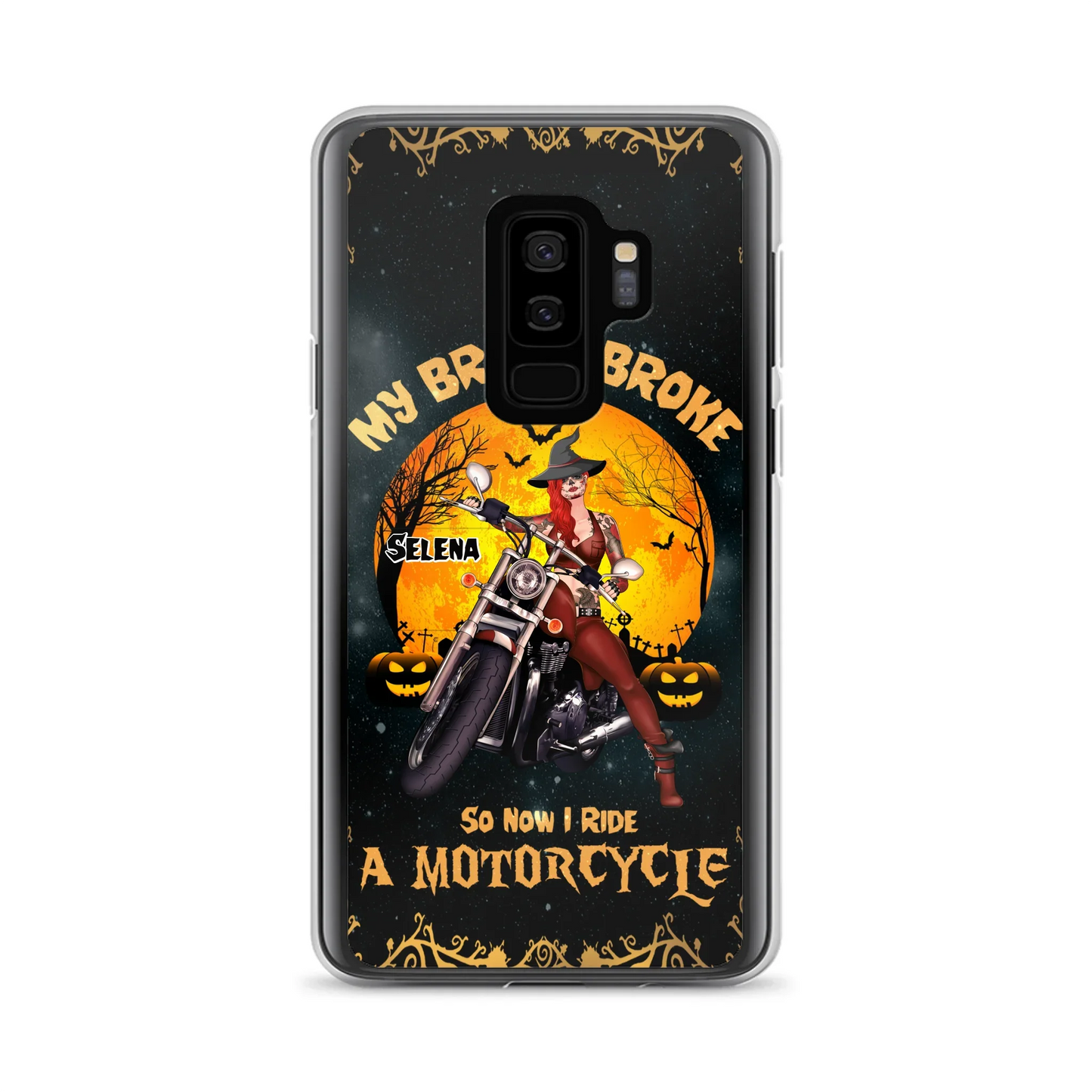 Custom Personalized Witch Phone Case - Upto 4 Dogs - Halloween Gifts For Friends/Dog Lovers  - My Broom Broke So Now I Ride A Motorcycle - Case For iPhone/Samsung