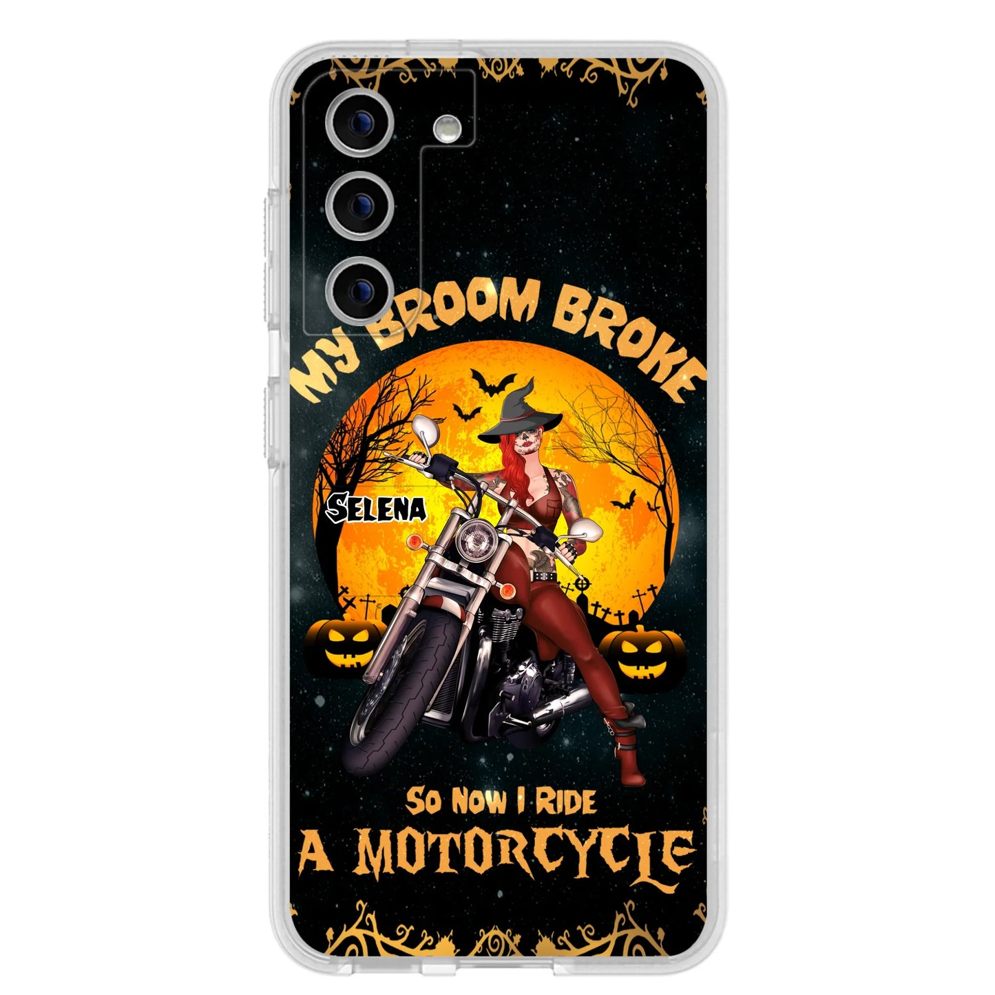 Custom Personalized Witch Phone Case - Upto 4 Dogs - Halloween Gifts For Friends/Dog Lovers  - My Broom Broke So Now I Ride A Motorcycle - Case For iPhone/Samsung