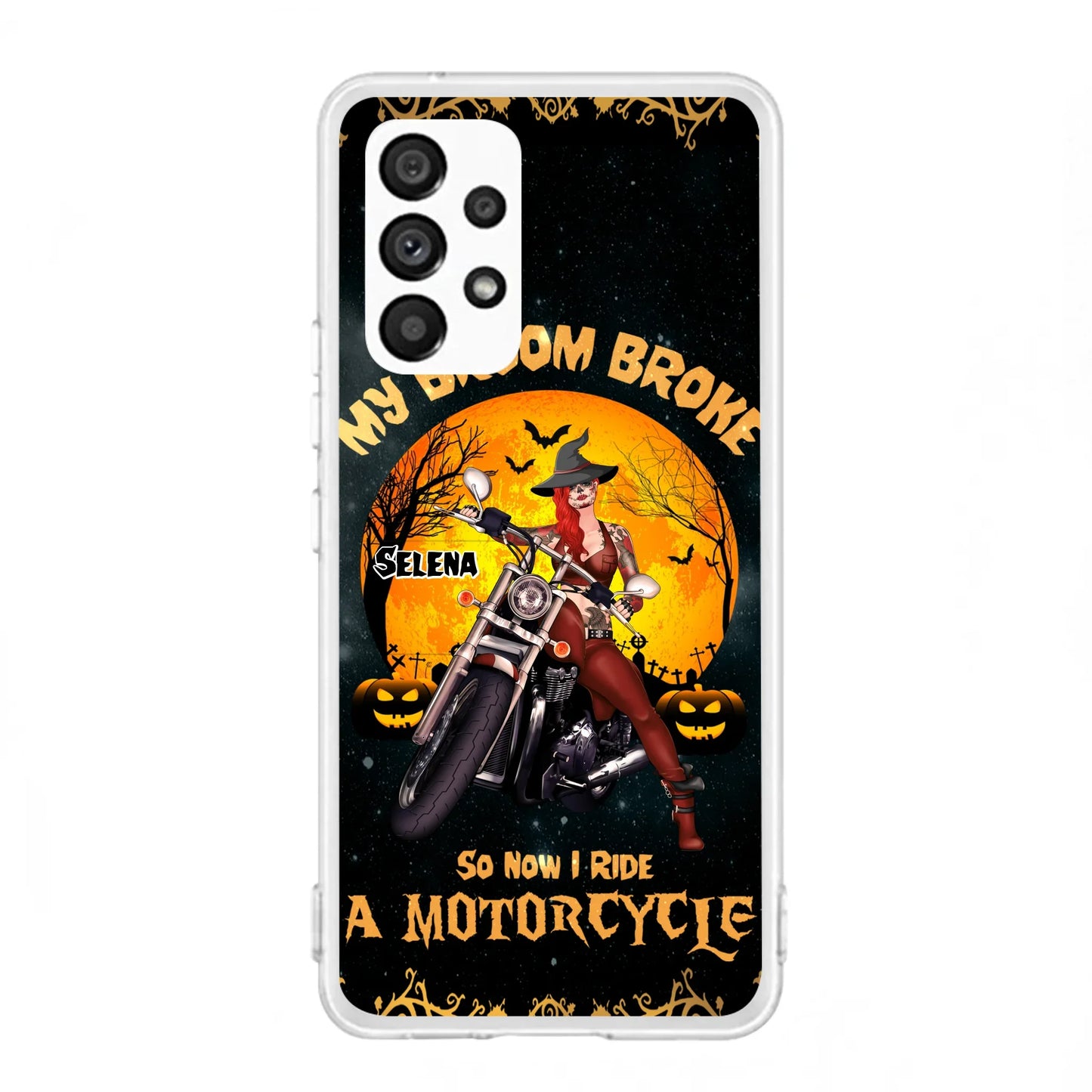 Custom Personalized Witch Phone Case - Upto 4 Dogs - Halloween Gifts For Friends/Dog Lovers  - My Broom Broke So Now I Ride A Motorcycle - Case For iPhone/Samsung