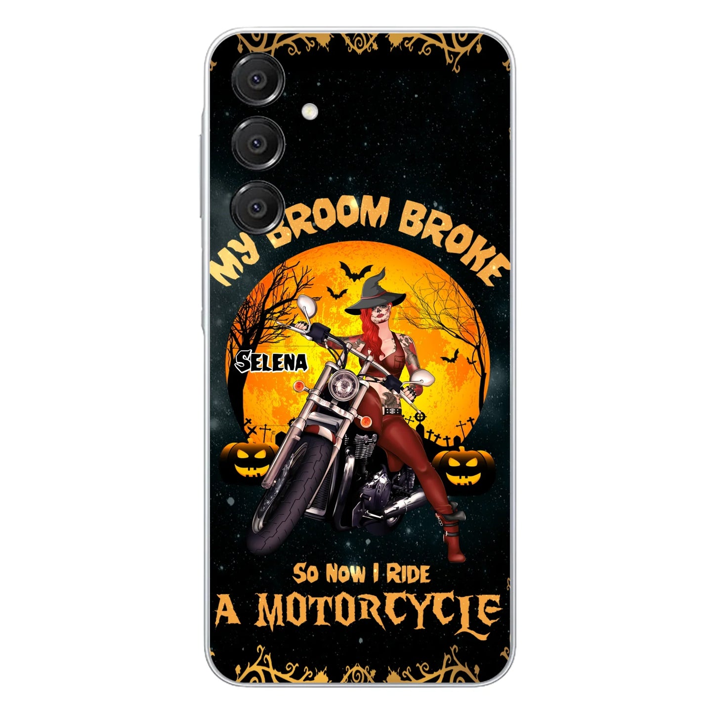 Custom Personalized Witch Phone Case - Upto 4 Dogs - Halloween Gifts For Friends/Dog Lovers  - My Broom Broke So Now I Ride A Motorcycle - Case For iPhone/Samsung