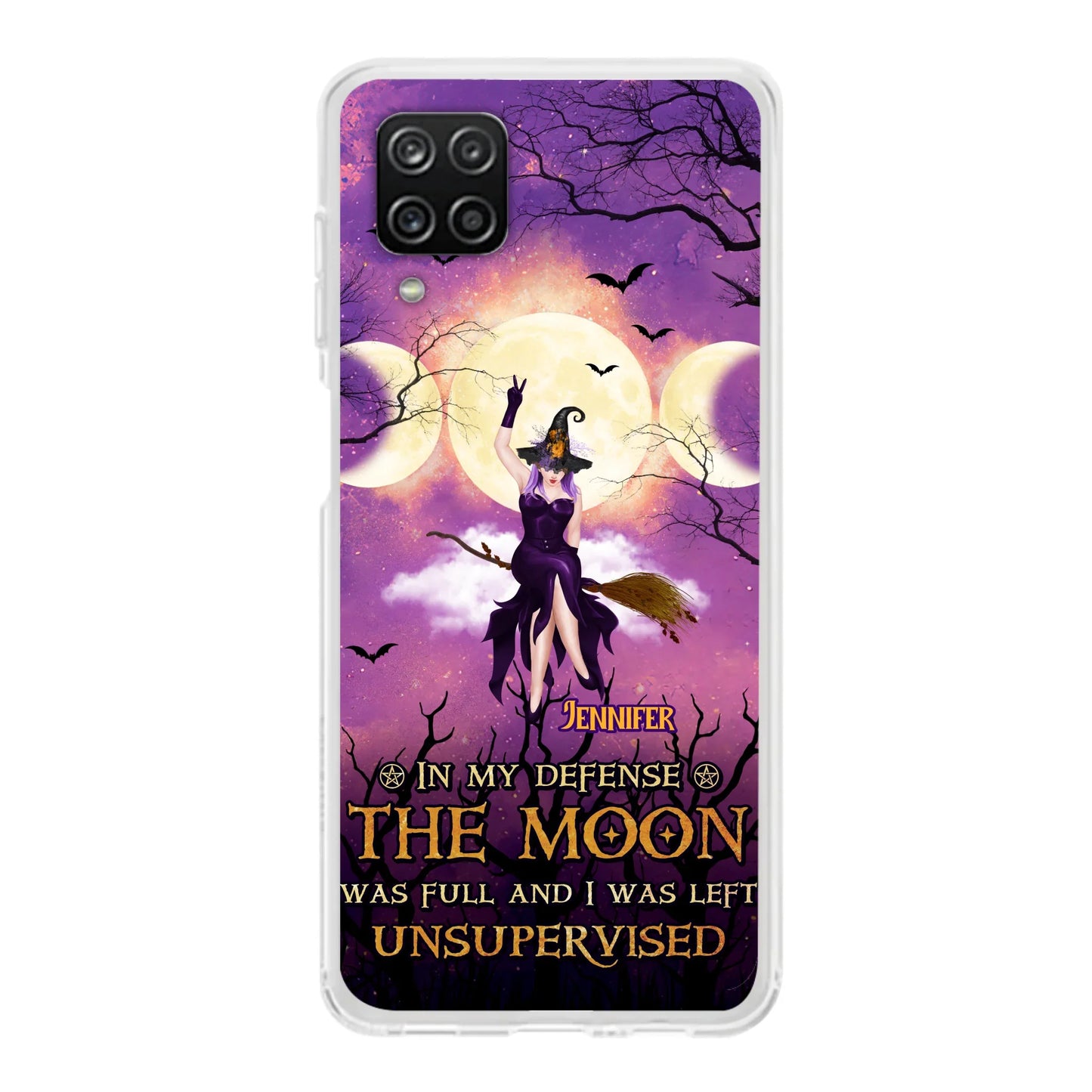 Custom Personalized Witch Riding Broom Phone Case - Halloween Gift Idea For Friends - In My Defense The Moon Was Full And I Was Left Unsupervised - Case For iPhone And Samsung