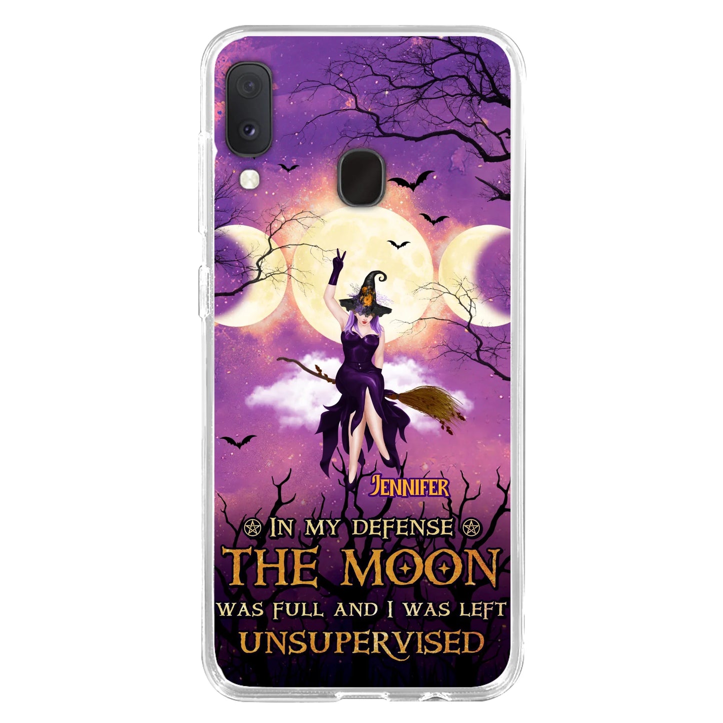 Custom Personalized Witch Riding Broom Phone Case - Halloween Gift Idea For Friends - In My Defense The Moon Was Full And I Was Left Unsupervised - Case For iPhone And Samsung