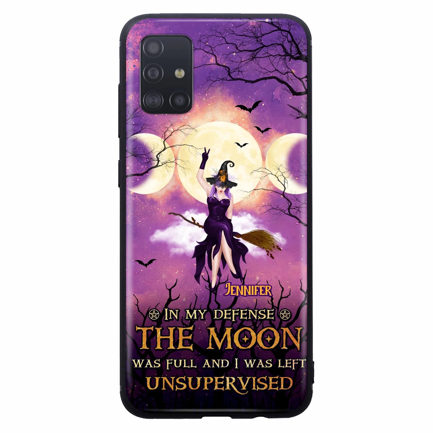 Custom Personalized Witch Riding Broom Phone Case - Halloween Gift Idea For Friends - In My Defense The Moon Was Full And I Was Left Unsupervised - Case For iPhone And Samsung