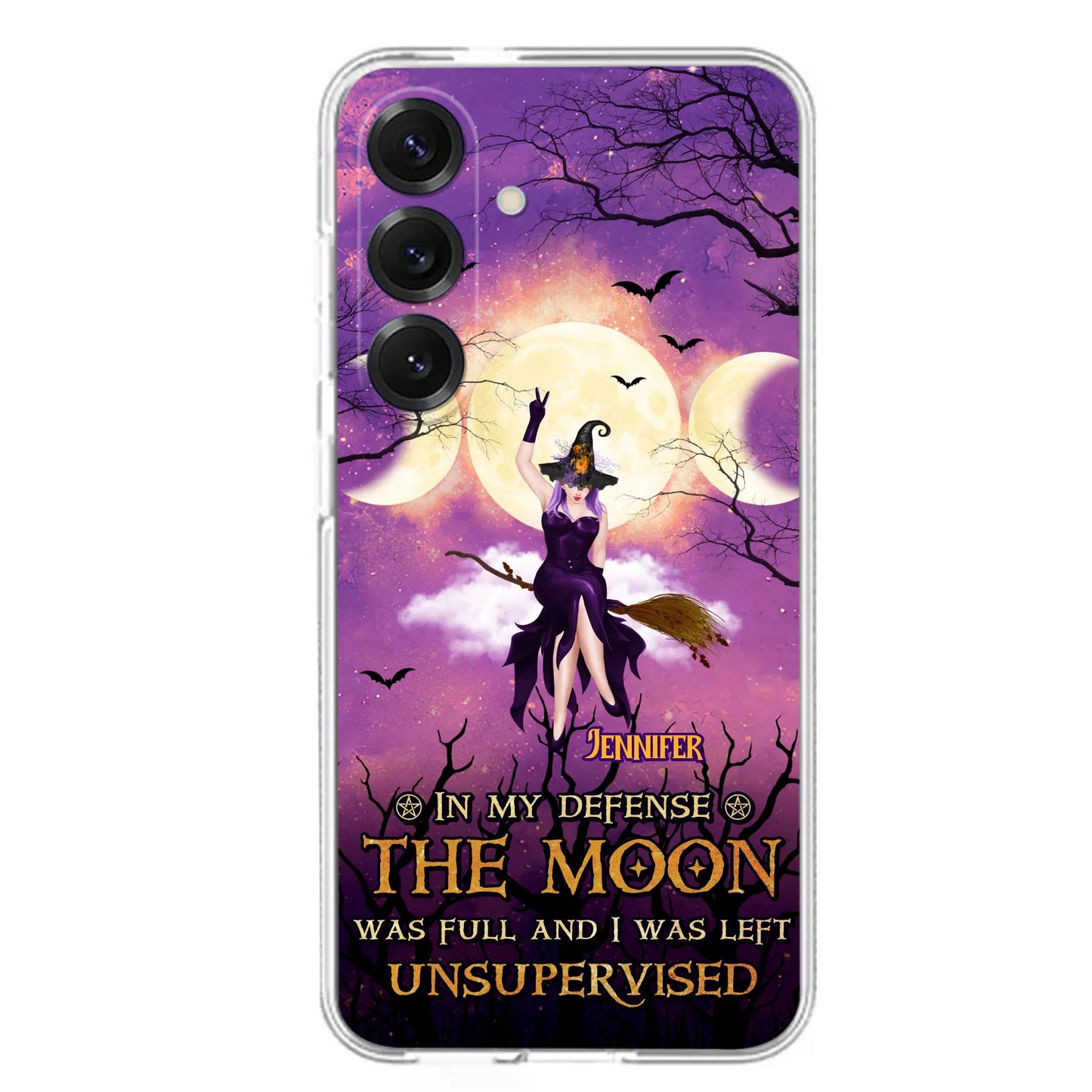 Custom Personalized Witch Riding Broom Phone Case - Halloween Gift Idea For Friends - In My Defense The Moon Was Full And I Was Left Unsupervised - Case For iPhone And Samsung