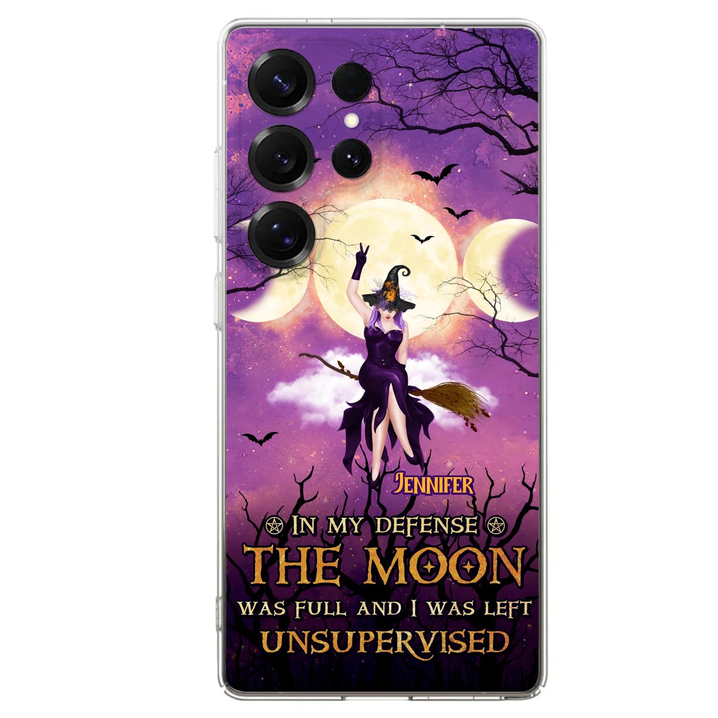 Custom Personalized Witch Riding Broom Phone Case - Halloween Gift Idea For Friends - In My Defense The Moon Was Full And I Was Left Unsupervised - Case For iPhone And Samsung