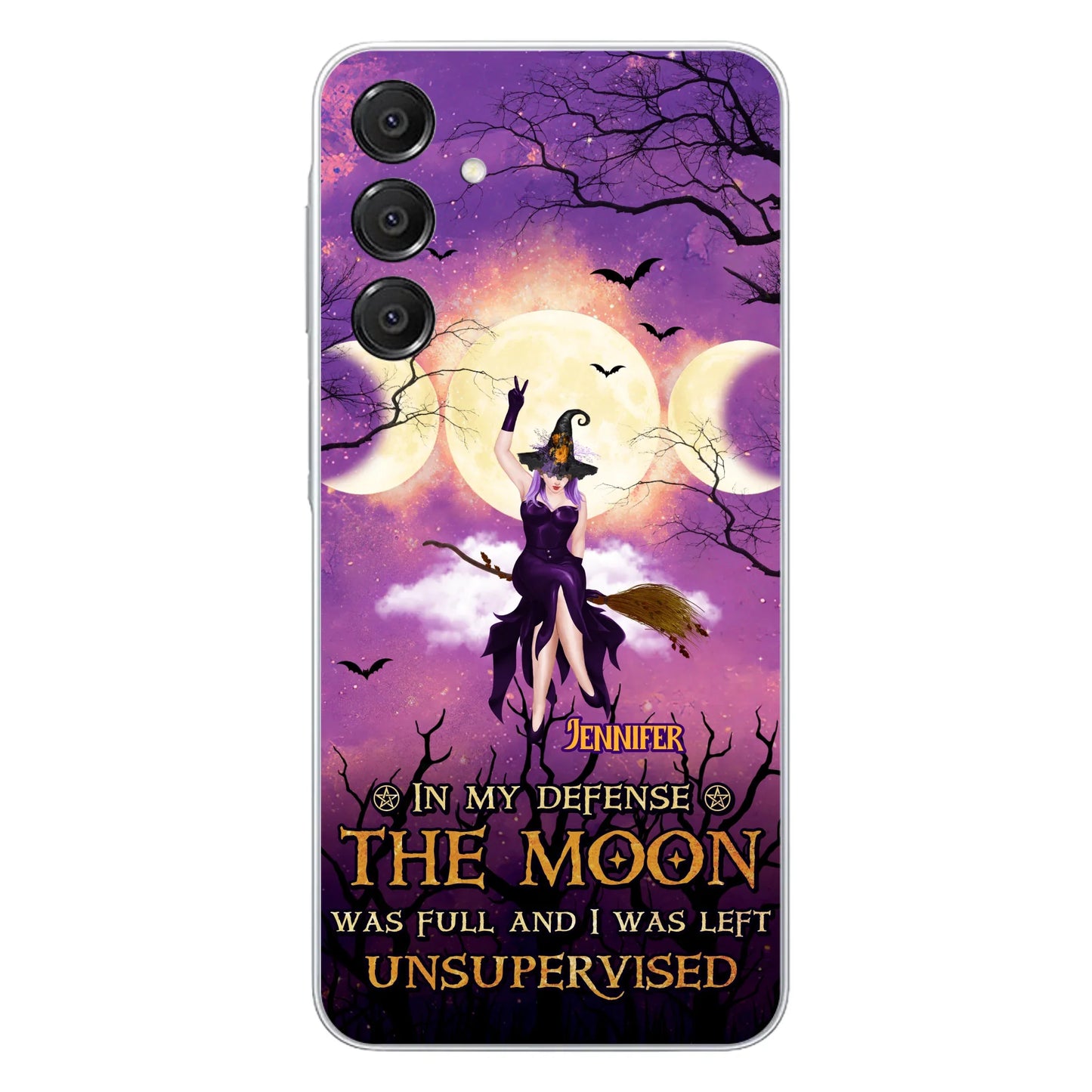 Custom Personalized Witch Riding Broom Phone Case - Halloween Gift Idea For Friends - In My Defense The Moon Was Full And I Was Left Unsupervised - Case For iPhone And Samsung