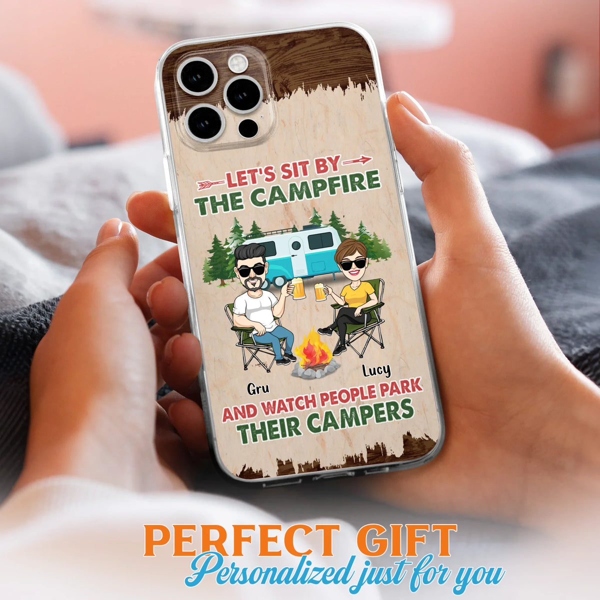 Custom Personalized Couple With Dogs Camping Phone Case - Couple With Up to 4 Dogs - Gift For Couple/ Camping/ Dog Lover - Let's Sit By The Campfire - Case For iPhone And Samsung