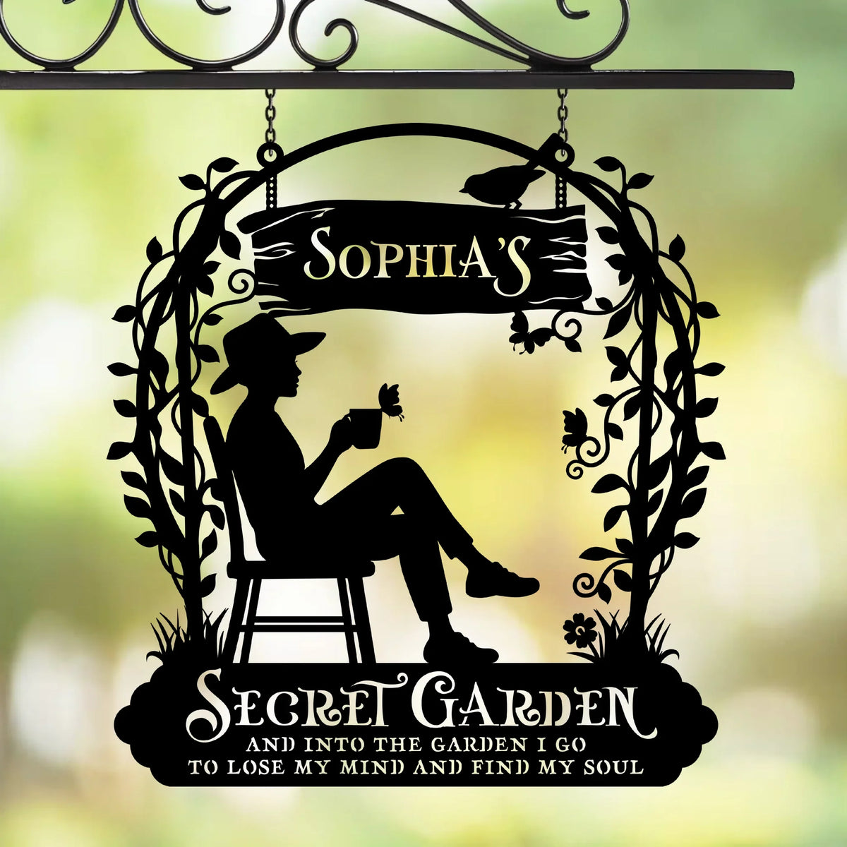 Personalized Secret Garden Black Metal Sign - Gift Idea For Garden Lovers - And Into The Garden I Go To Lose My Mind And Find My Soul