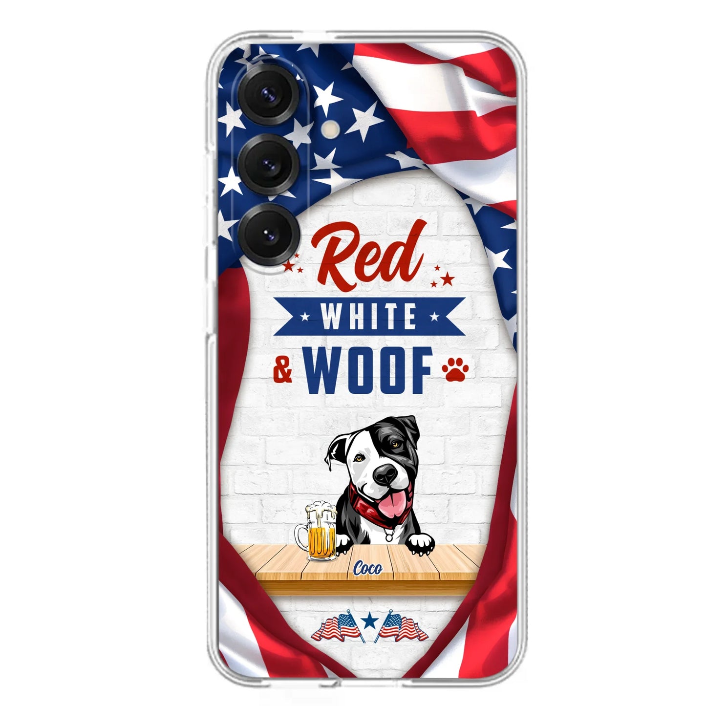 Custom Personalized Dog Phone Case - Gift Idea For Independence Day/ Dog Lover - Red, White & Woof - Case For iPhone And Samsung