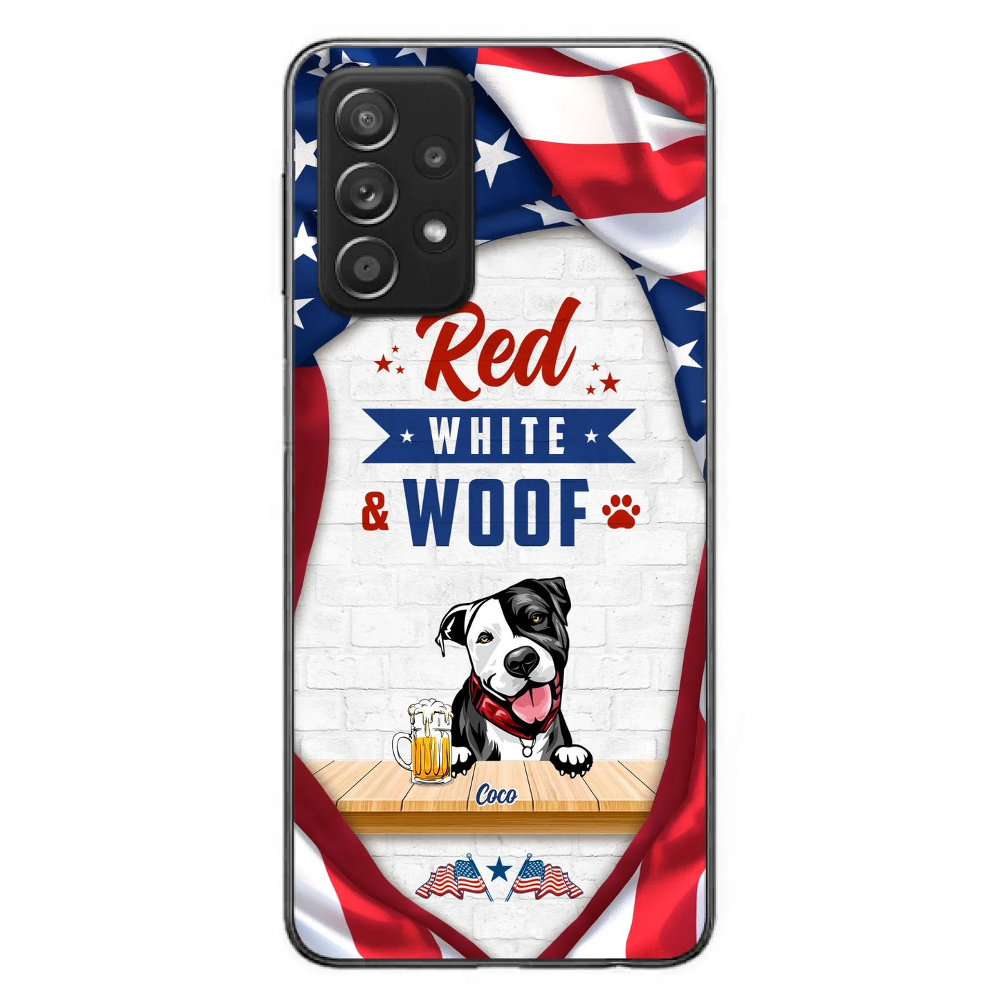 Custom Personalized Dog Phone Case - Gift Idea For Independence Day/ Dog Lover - Red, White & Woof - Case For iPhone And Samsung