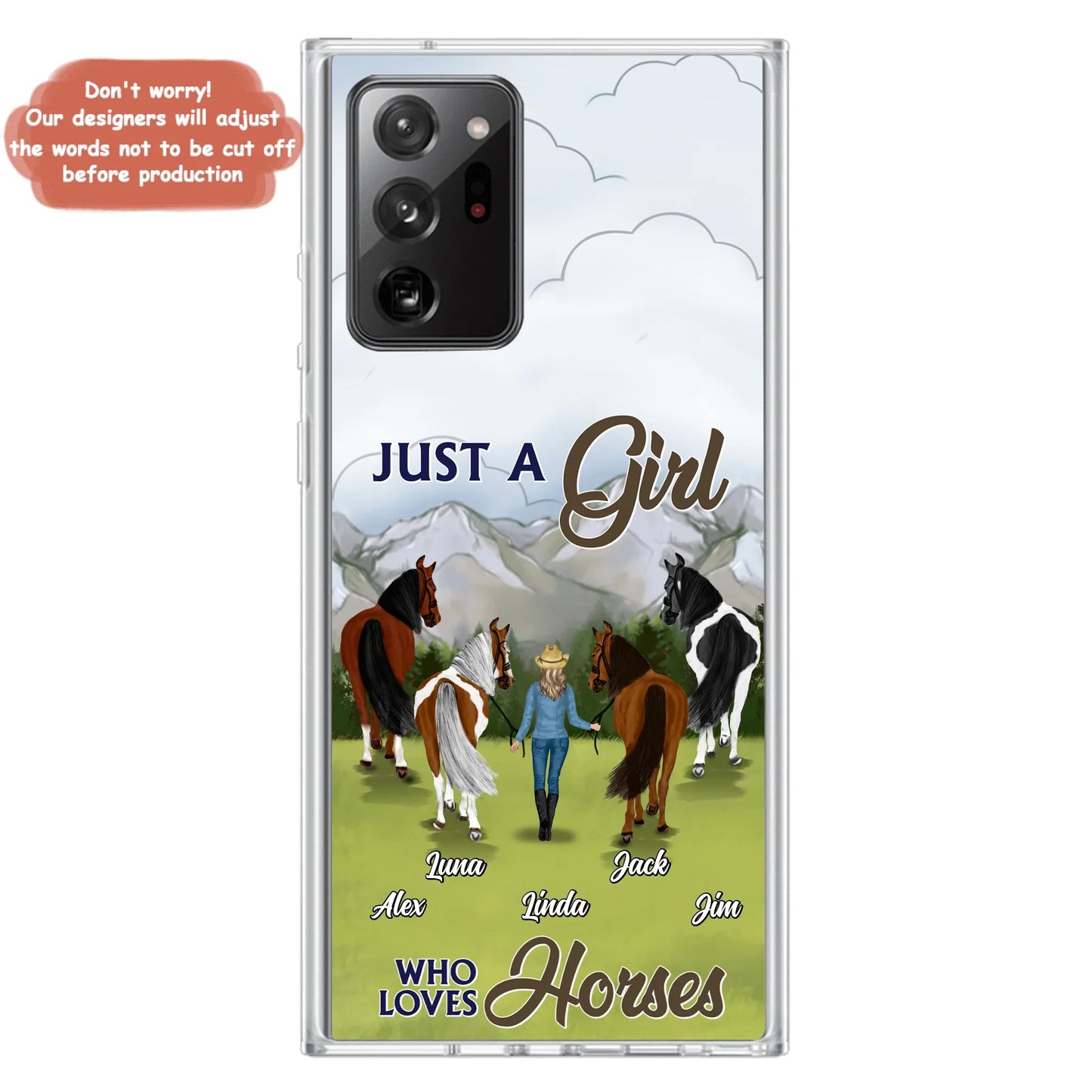 Personalized Horse Lady Phone Case for iPhone/ Samsung - Gift Idea For Horse Lovers with up to 4 Horses - Just A Girl Who Loves Horses
