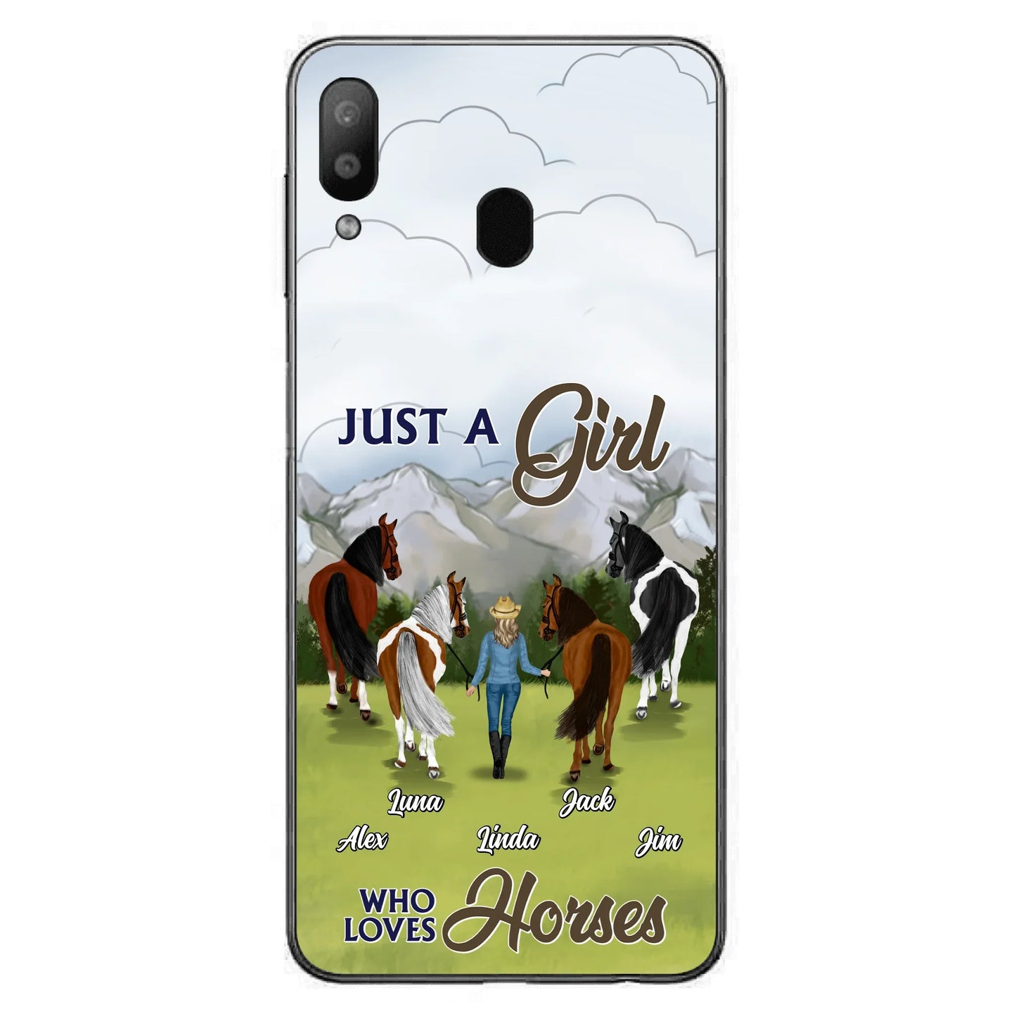 Personalized Horse Lady Phone Case for iPhone/ Samsung - Gift Idea For Horse Lovers with up to 4 Horses - Just A Girl Who Loves Horses