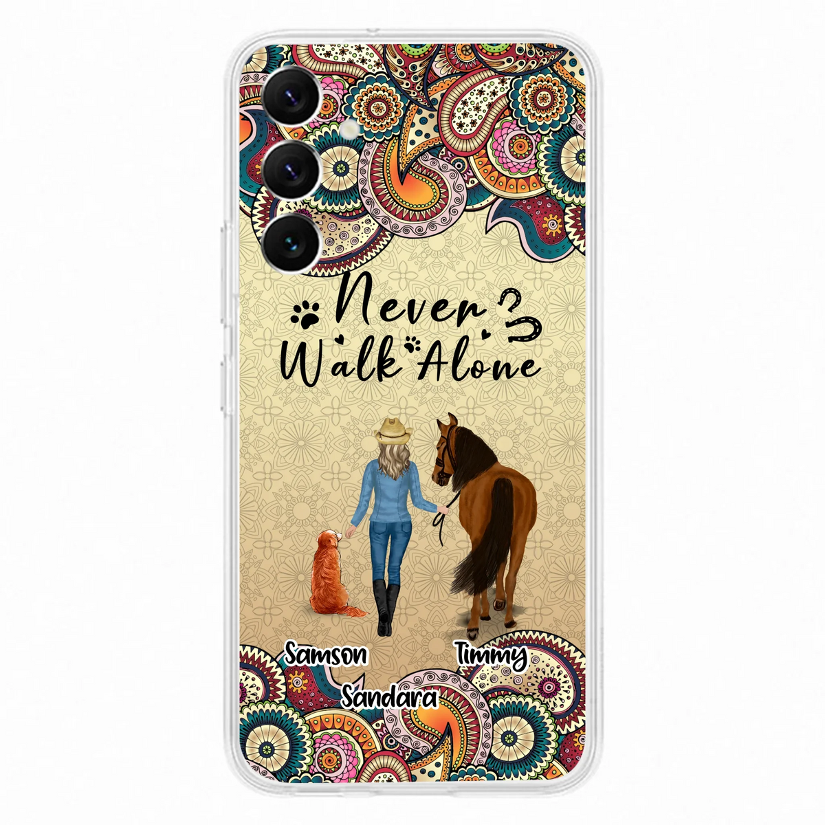 Custom Personalized Horse And Dog Phone Case - Upto 2 Dogs - Gift Idea For Horse/Dog Lovers - Never Walk Alone - Case For iPhone/Samsung