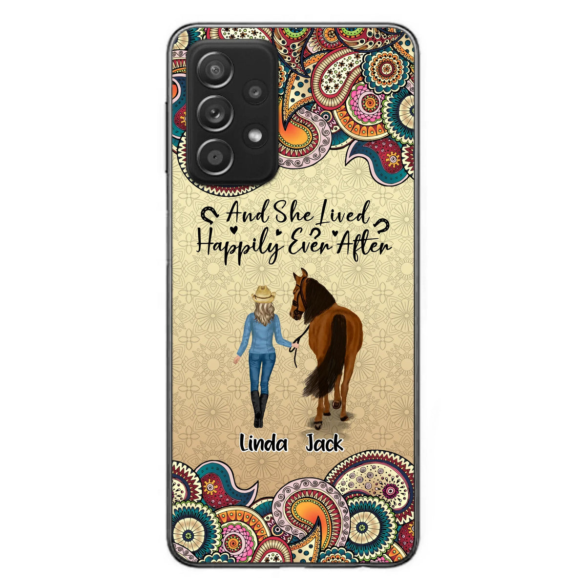 Custom Personalized Horse Girl Phone Case - Upto 4 Horses - Gift Idea For Horse Lovers - And She Lived Happily Ever After - Case For iPhone/Samsung