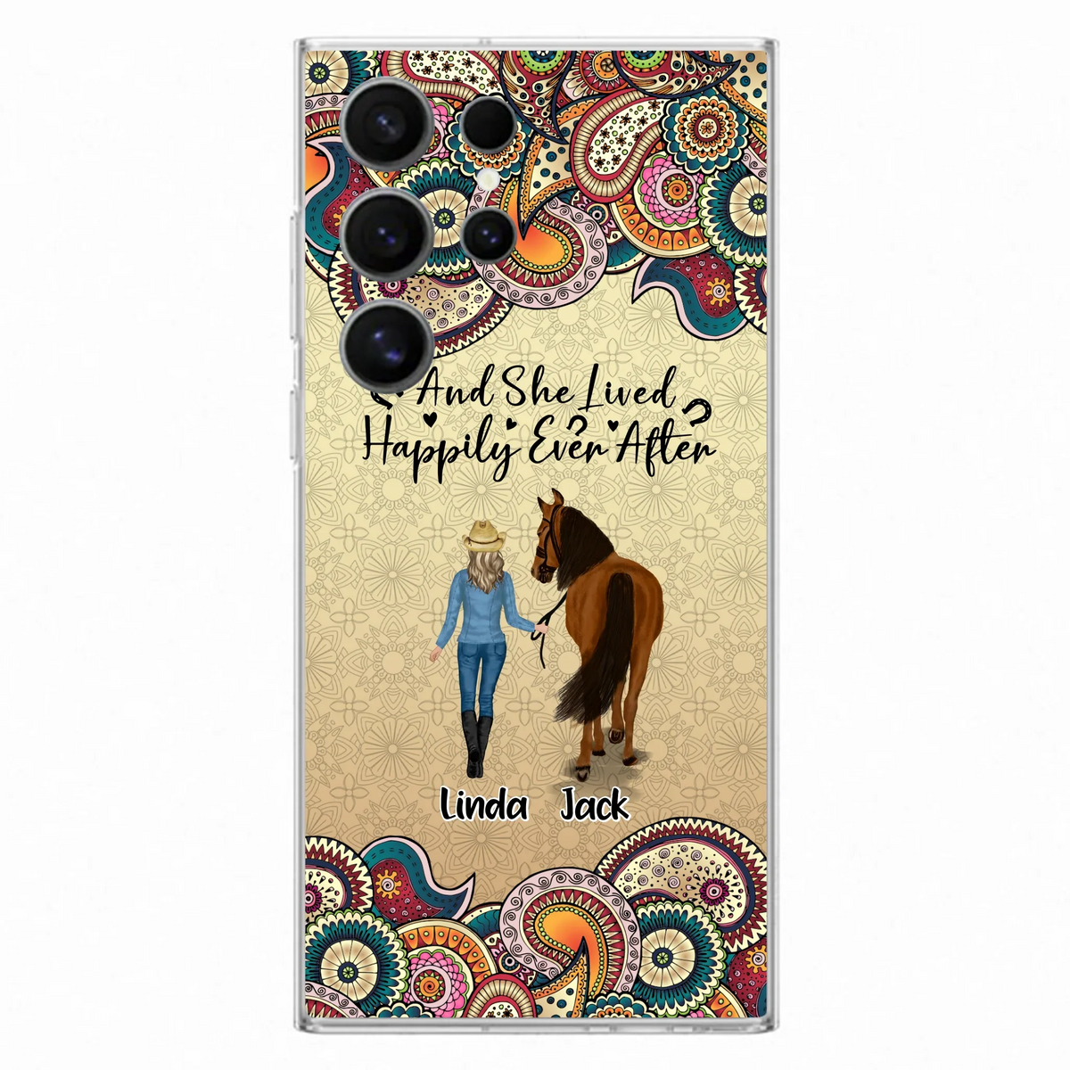 Custom Personalized Horse Girl Phone Case - Upto 4 Horses - Gift Idea For Horse Lovers - And She Lived Happily Ever After - Case For iPhone/Samsung