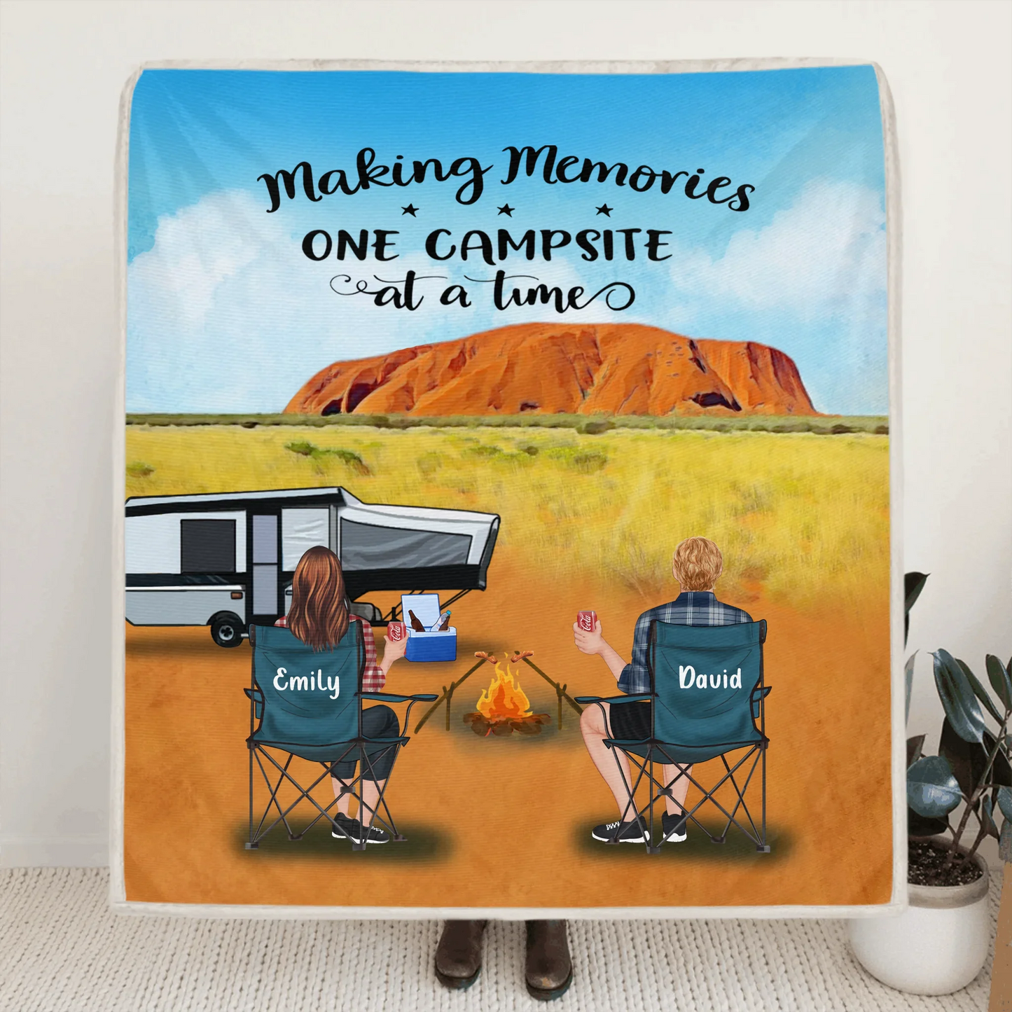 Personalized Australian Camping Blanket - Parents with Up to 3 Kids and 3 Pets - Best Gift For Camping Lovers - Making Memories One Campsite At A Time