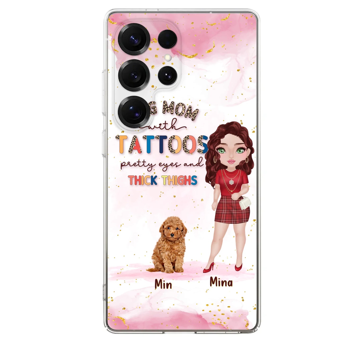 Custom Personalized Dog Mom Phone Case - Up to 5 Dogs - Best Gift Idea For Dog Lovers/Mother's Day - Dog Mom With Tattoos Pretty Eyes And Thick Thighs - Cases For iPhone And Samsung