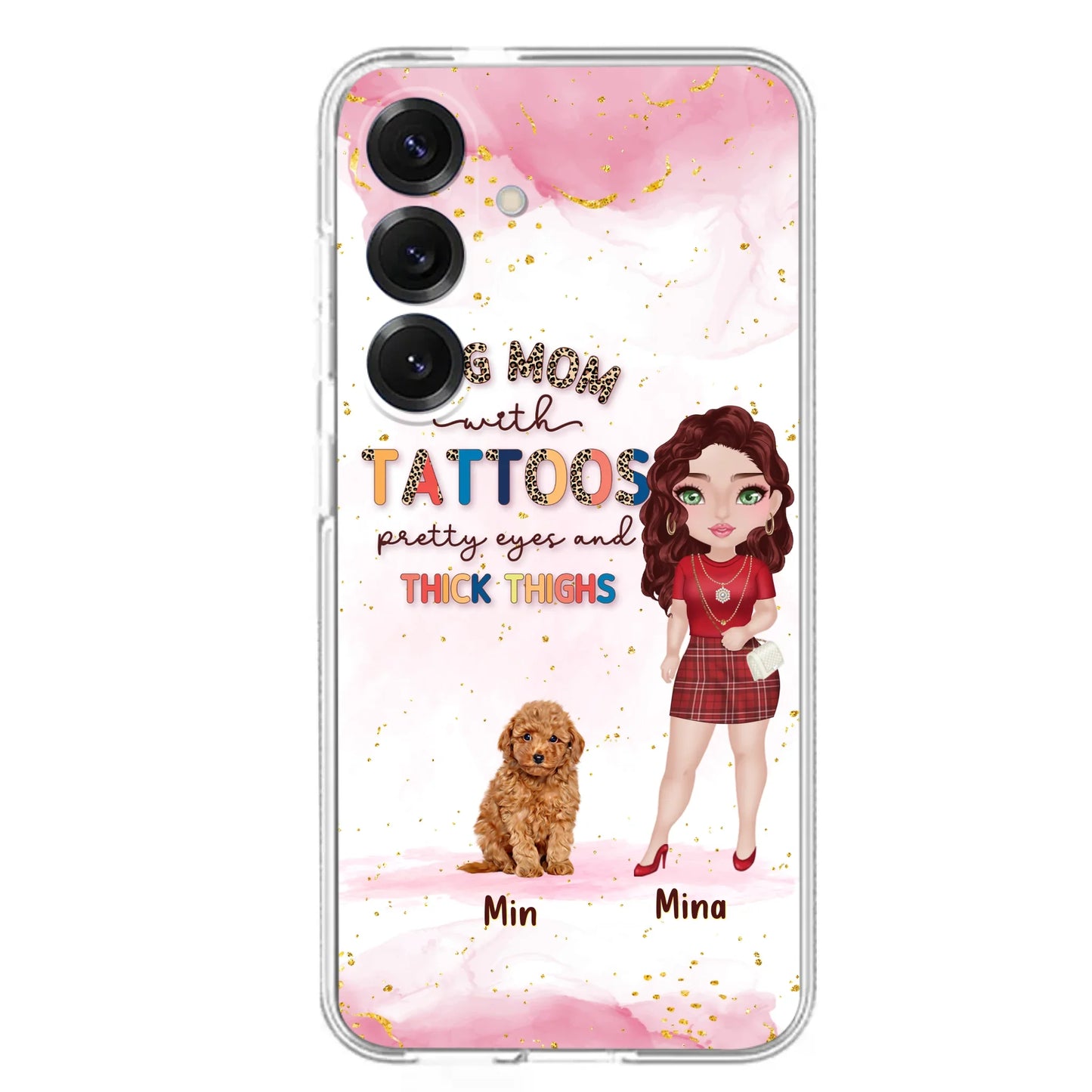 Custom Personalized Dog Mom Phone Case - Up to 5 Dogs - Best Gift Idea For Dog Lovers/Mother's Day - Dog Mom With Tattoos Pretty Eyes And Thick Thighs - Cases For iPhone And Samsung