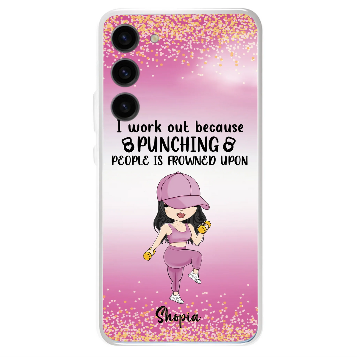 Custom Personalized Gym Girl Chibi Phone Case - Gift Idea For Gym Lovers - I Worked Out Because Punching People Is Frowned Upon - Cases For iPhone And Samsung