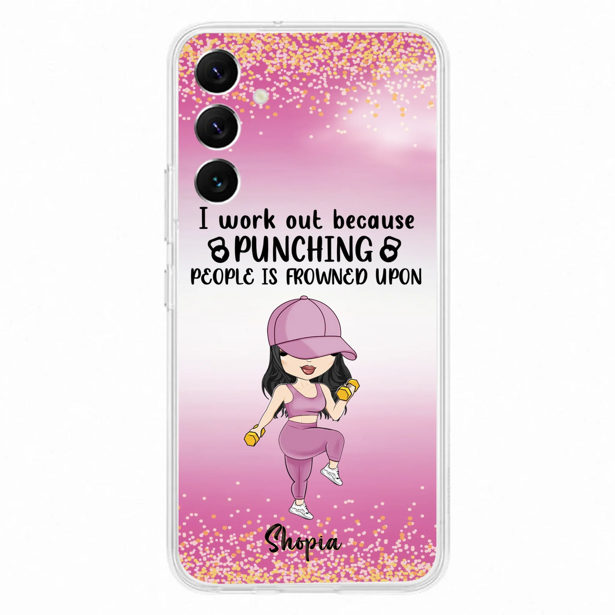 Custom Personalized Gym Girl Chibi Phone Case - Gift Idea For Gym Lovers - I Worked Out Because Punching People Is Frowned Upon - Cases For iPhone And Samsung