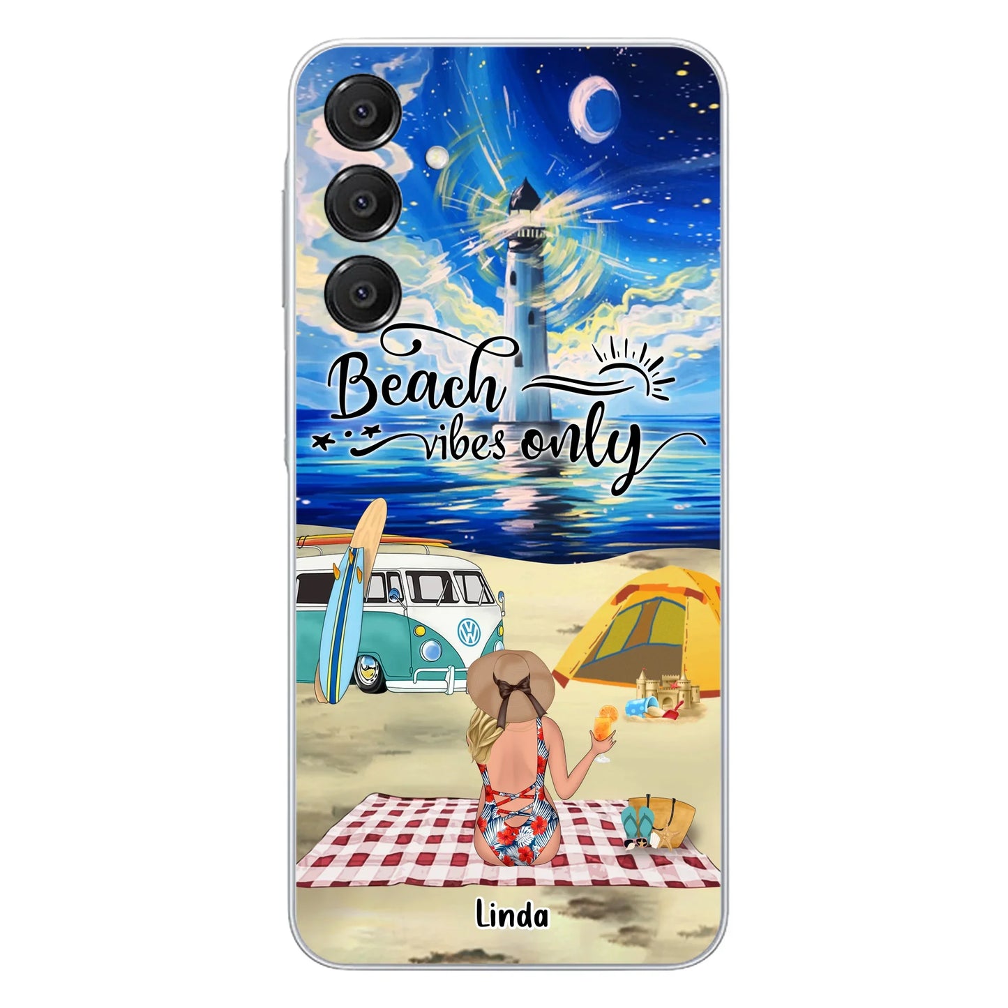 Custom Personalized Camping Beach Phone Case - Upto 4 People - Best Gift For Camping/Couple Lover - The Beach Is Our Happy Place - Case For iPhone And Samsung