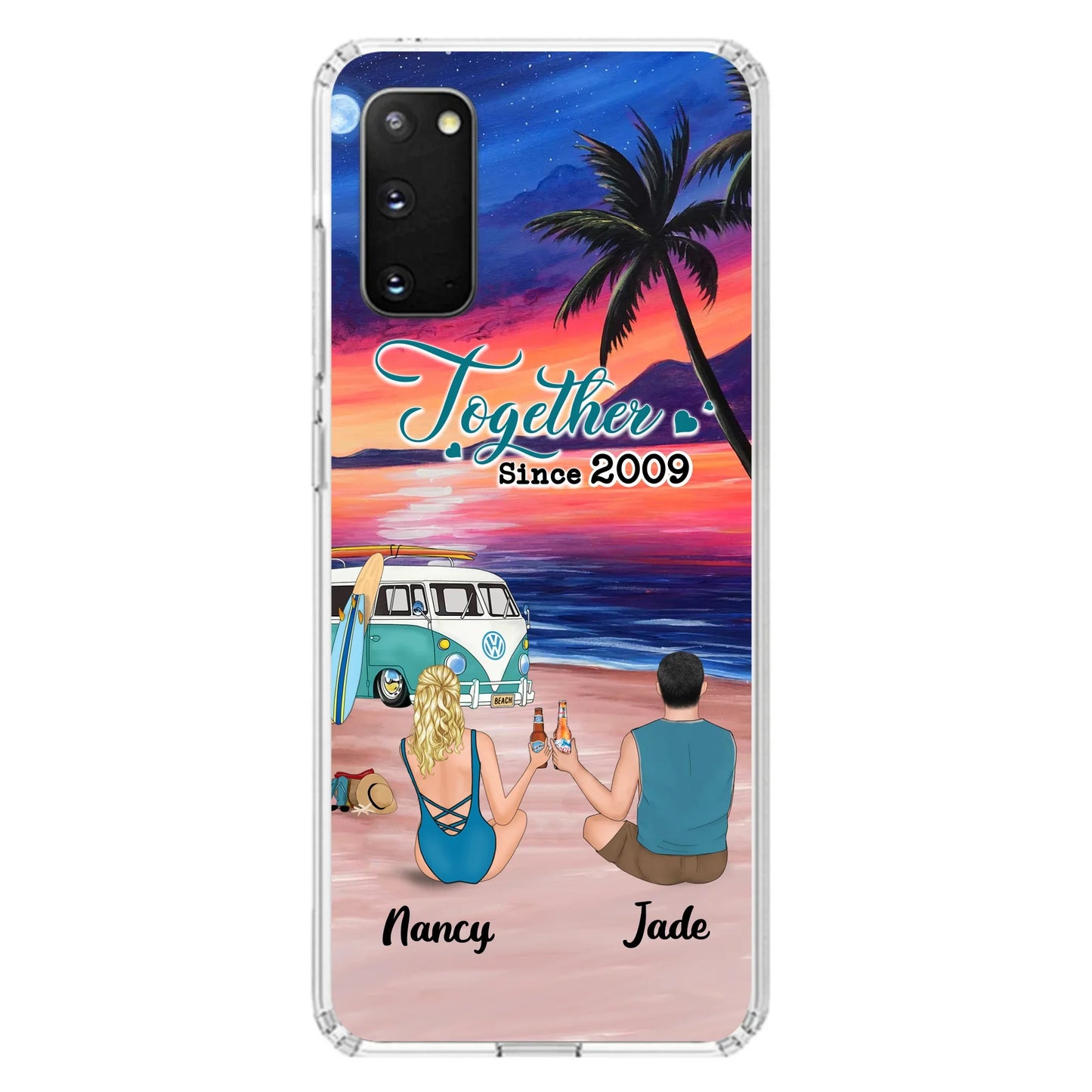 Personalized Beach Camping Phone Case - Gifts For Camping/Dog/Cat Lover With Up to 3 Kids And 3 Pets - This Is Our Happy Place - Case For iPhone And Samsung