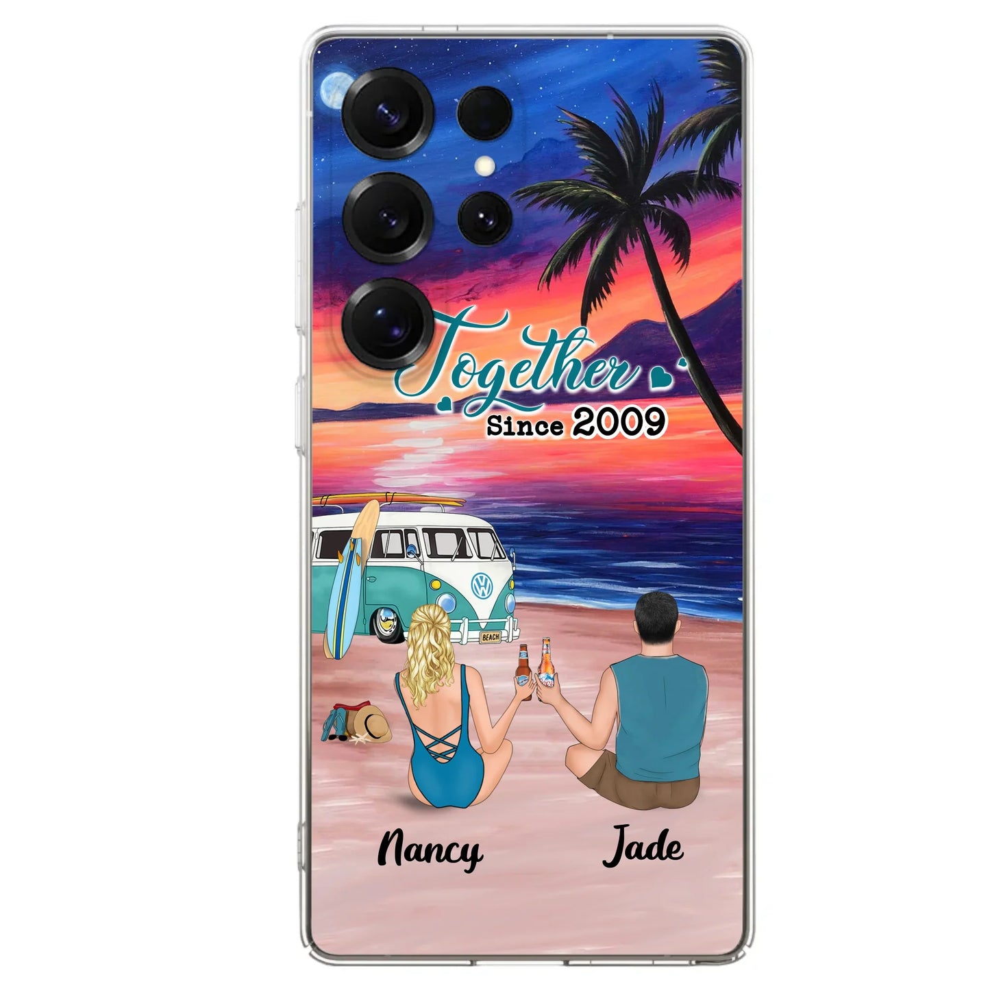 Personalized Beach Camping Phone Case - Gifts For Camping/Dog/Cat Lover With Up to 3 Kids And 3 Pets - This Is Our Happy Place - Case For iPhone And Samsung