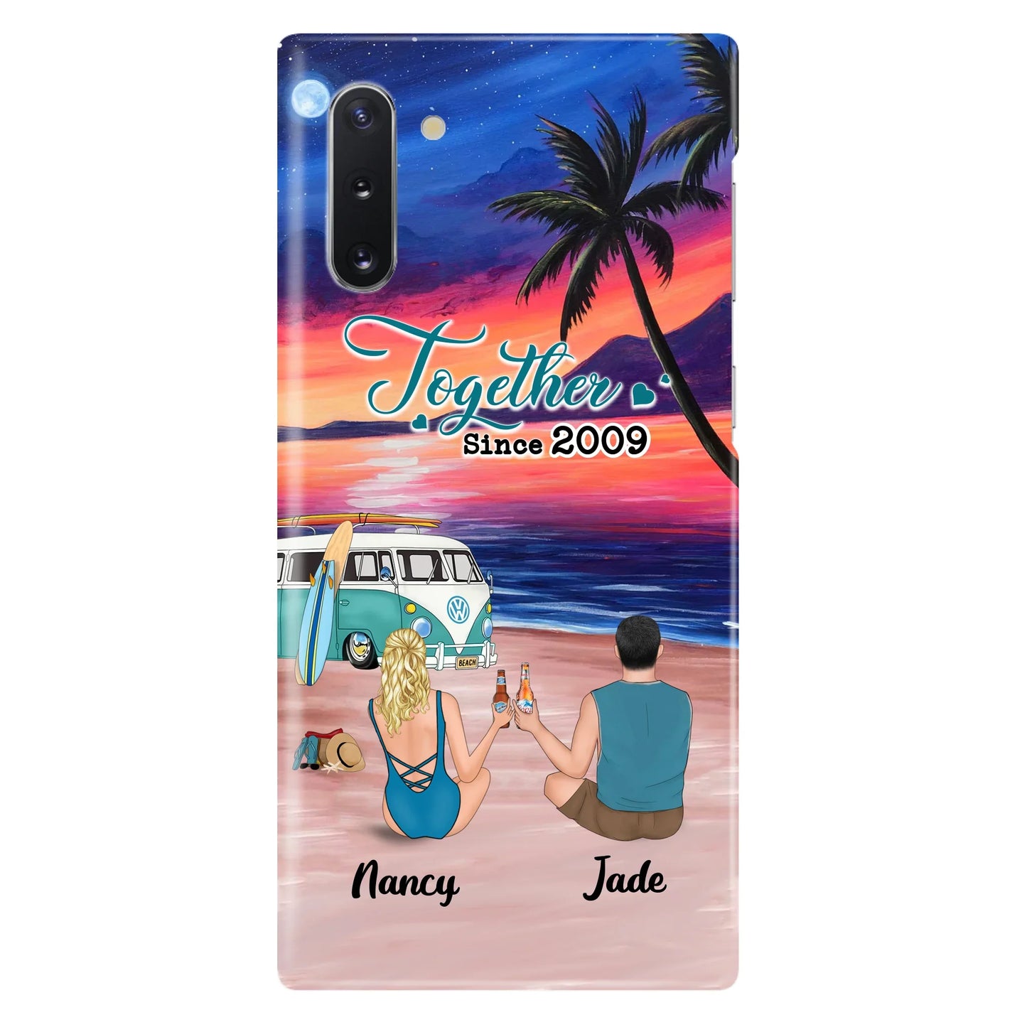 Personalized Beach Camping Phone Case - Gifts For Camping/Dog/Cat Lover With Up to 3 Kids And 3 Pets - This Is Our Happy Place - Case For iPhone And Samsung