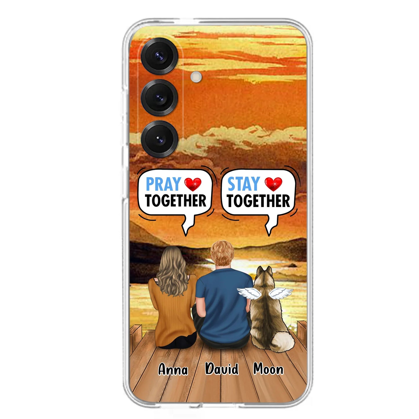Custom Personalized Couple With Pet Phone Case - Couple With Upto 2 Pets - Gift Idea For Dog/Cat Lover - Pray Together Stay Together - Case For iPhone And Samsung