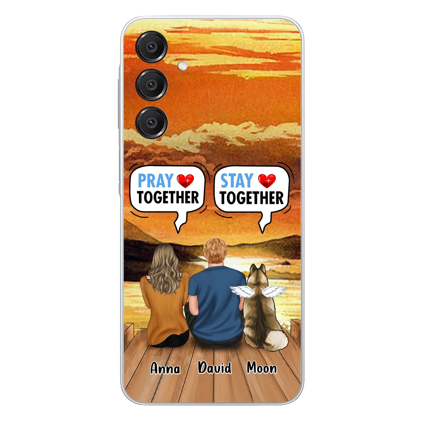 Custom Personalized Couple With Pet Phone Case - Couple With Upto 2 Pets - Gift Idea For Dog/Cat Lover - Pray Together Stay Together - Case For iPhone And Samsung