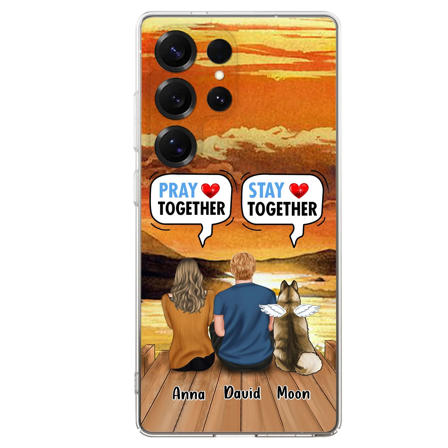 Custom Personalized Couple With Pet Phone Case - Couple With Upto 2 Pets - Gift Idea For Dog/Cat Lover - Pray Together Stay Together - Case For iPhone And Samsung