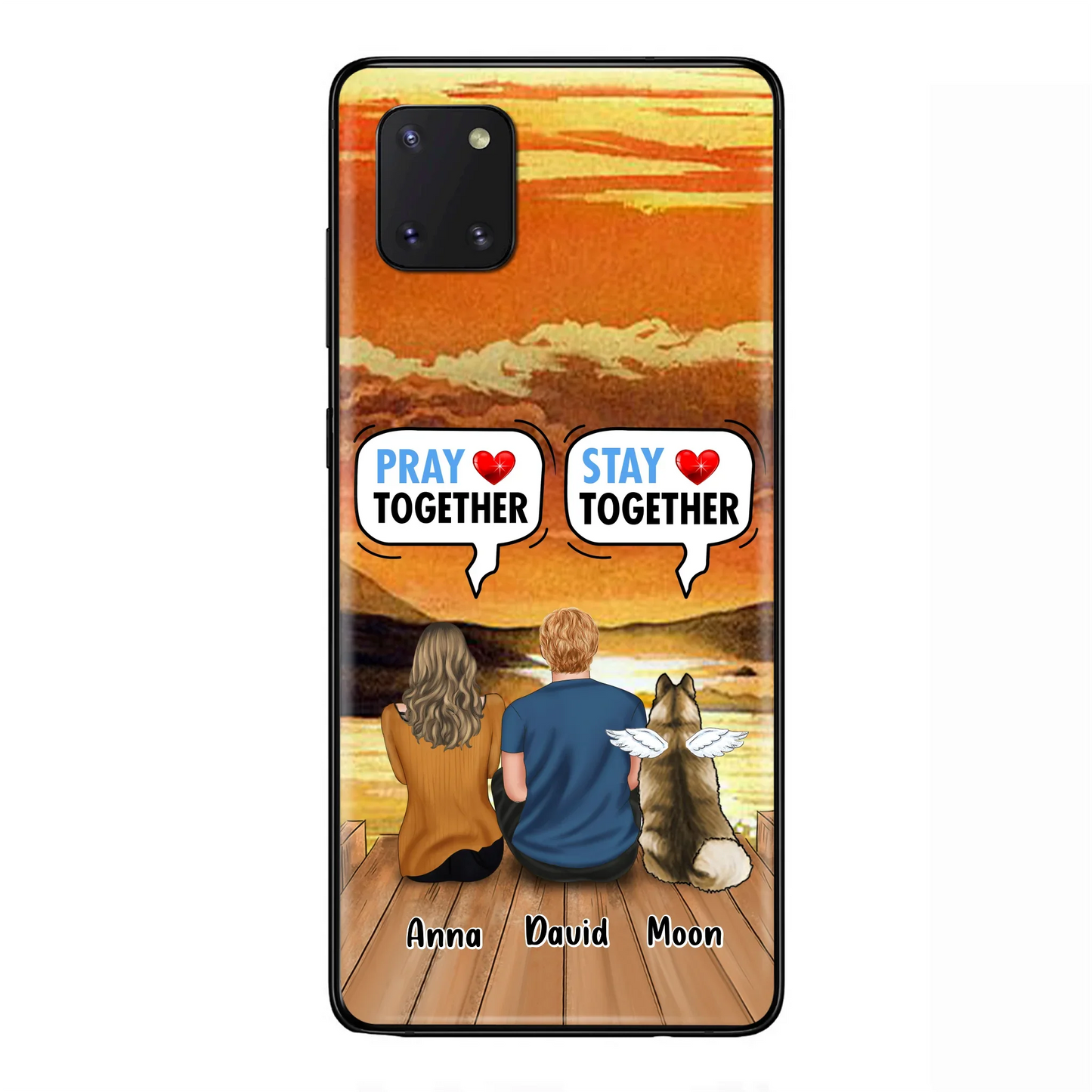 Custom Personalized Couple With Pet Phone Case - Couple With Upto 2 Pets - Gift Idea For Dog/Cat Lover - Pray Together Stay Together - Case For iPhone And Samsung