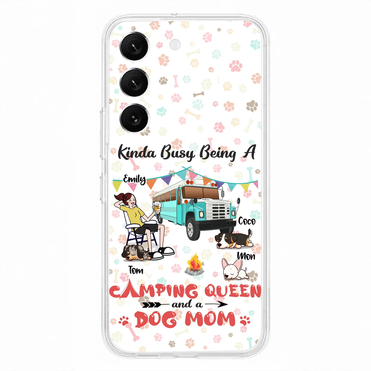 Custom Personalized Camping Queen Phone Case - Upto 3 Dogs - Gift Idea For Dog Lovers - Kinda Busy Being A Camping Queen And A Dog Mom - Case For iPhone/Samsung