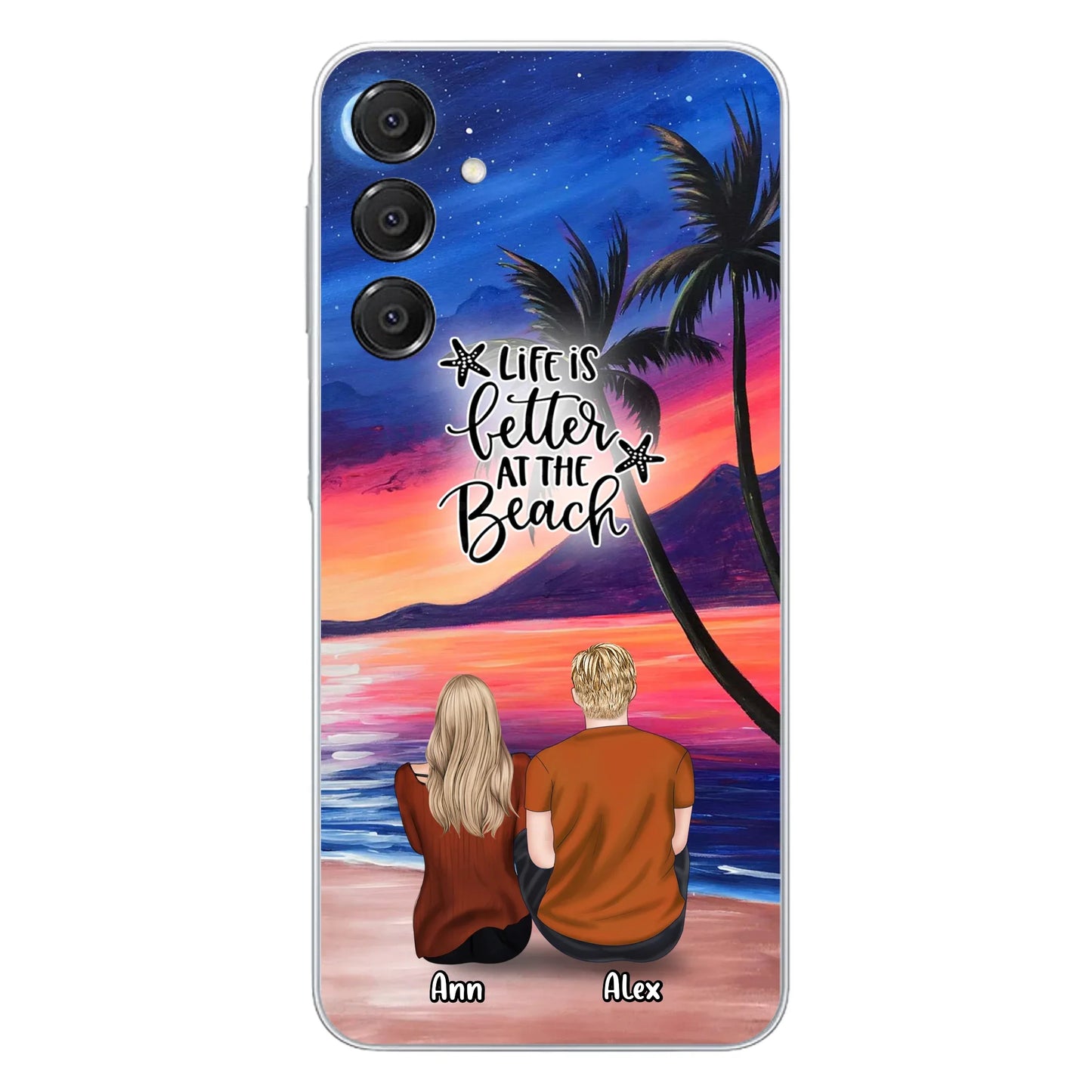 Personalized Couple and Pet Beach Dawn Phone Case for iPhone and Samsung - Couple with up to 4 dogs/cats - Life is better at the beach