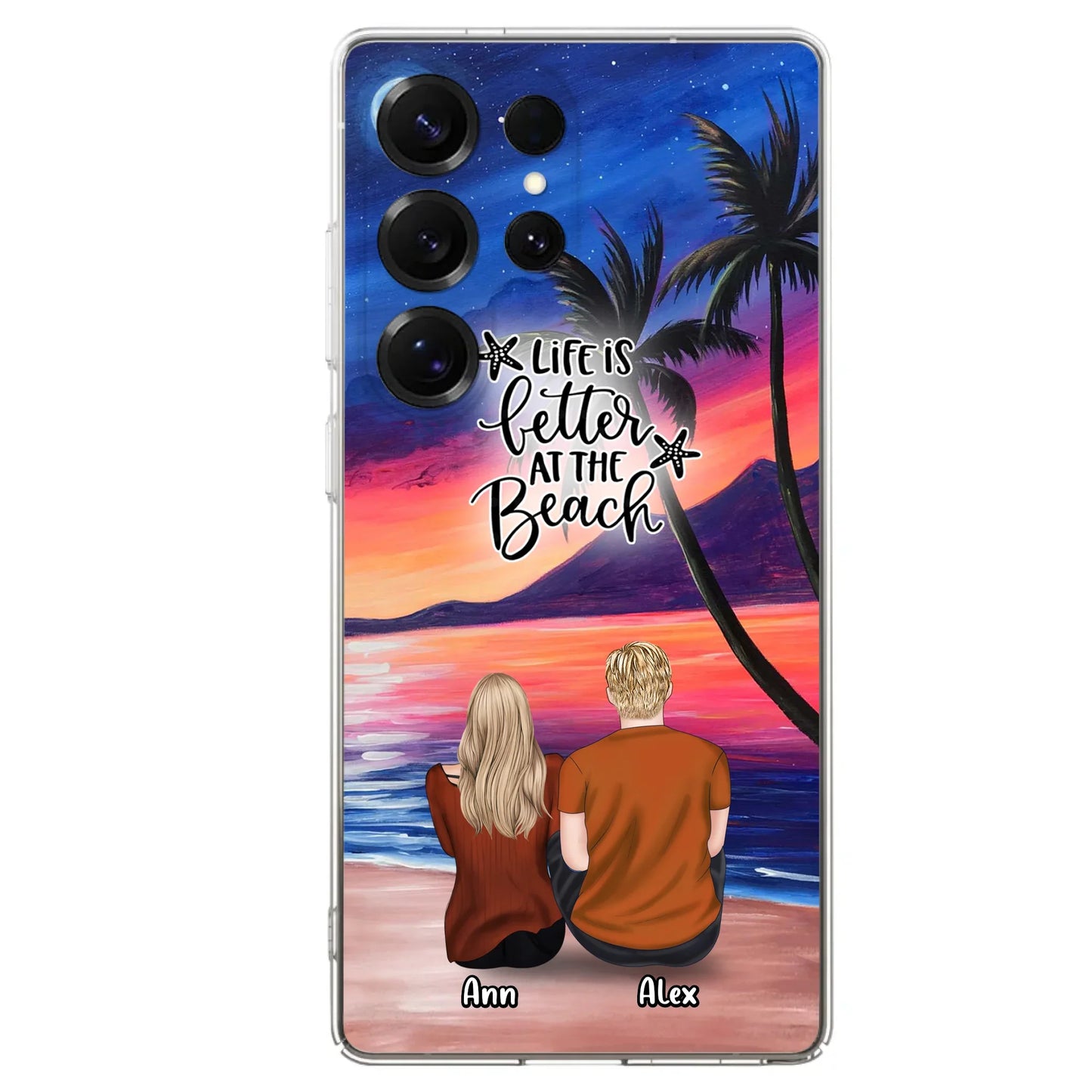 Personalized Couple and Pet Beach Dawn Phone Case for iPhone and Samsung - Couple with up to 4 dogs/cats - Life is better at the beach