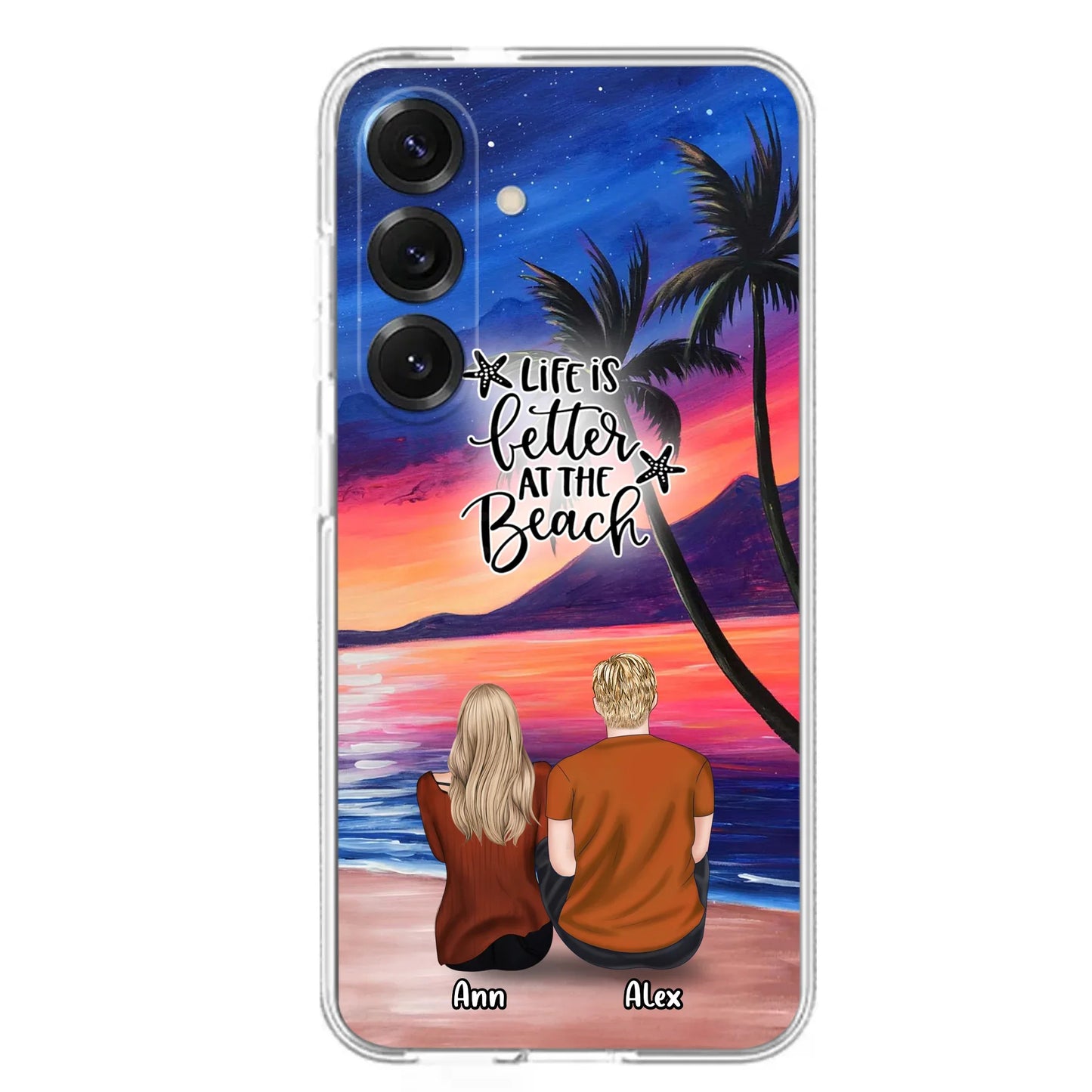 Personalized Couple and Pet Beach Dawn Phone Case for iPhone and Samsung - Couple with up to 4 dogs/cats - Life is better at the beach