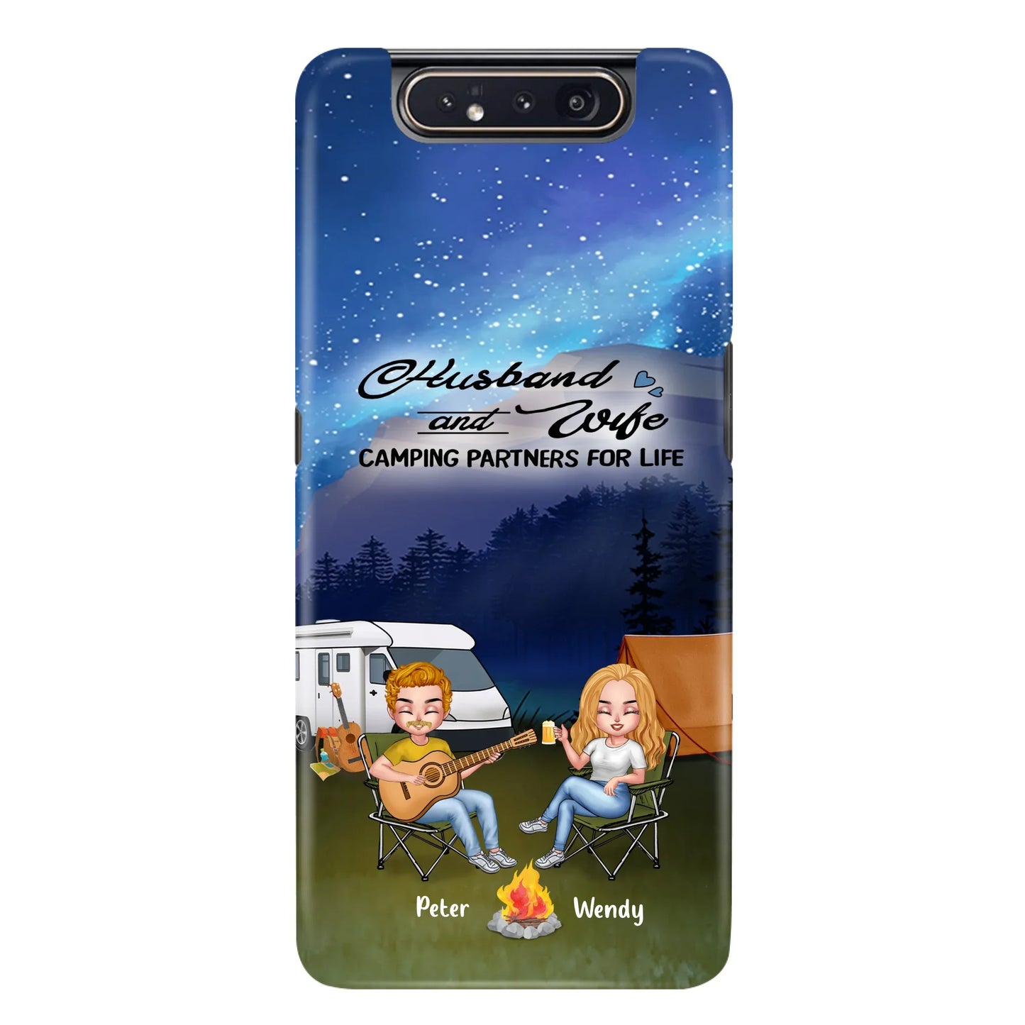 Custom Personalized Guitar Camping Phone Case for iPhone and Samsung - Gift For Camping Lovers, Dog Lovers with up to 2 Dogs - Husband and Wife Camping Partners For Life