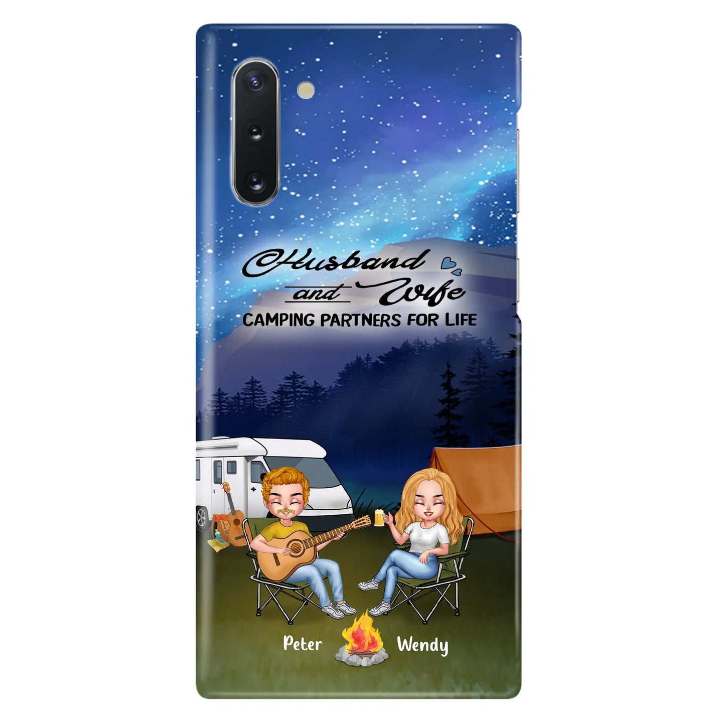 Custom Personalized Guitar Camping Phone Case for iPhone and Samsung - Gift For Camping Lovers, Dog Lovers with up to 2 Dogs - Husband and Wife Camping Partners For Life