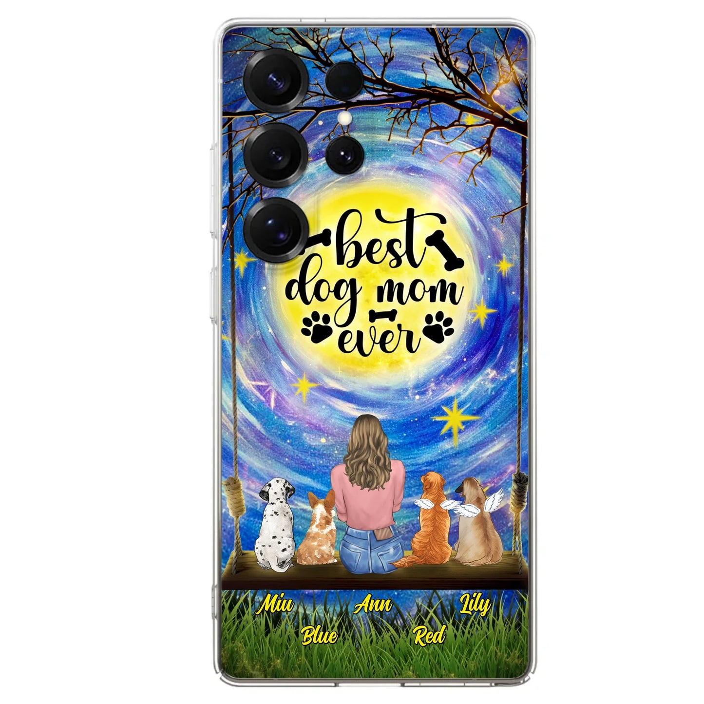 Custom Personalized Dog Mom Phone Case - Upto 4 Dogs - Gift Idea For Dog Lovers - I Love You To the Moon And Back - Case For iPhone/Samsung